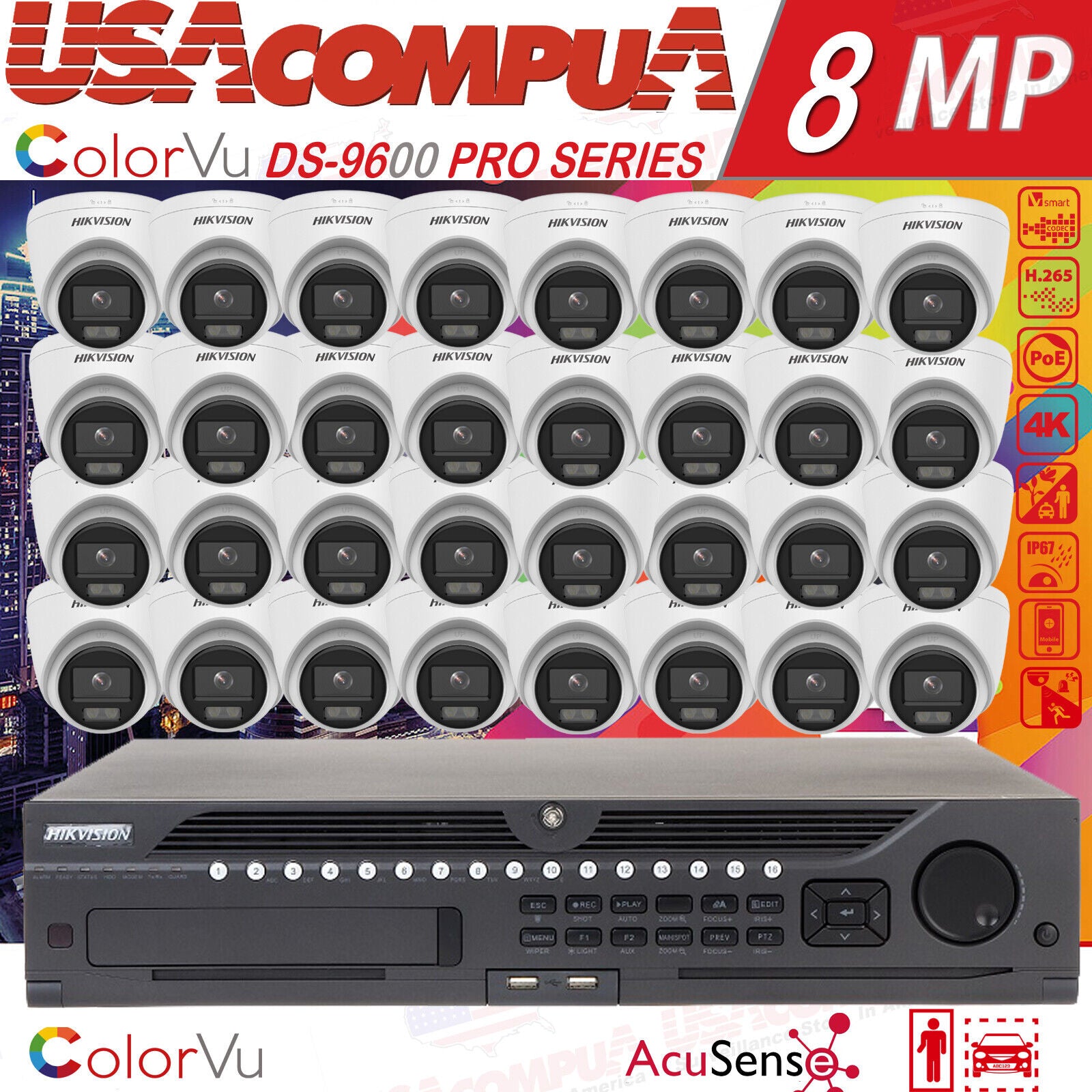 Hikvision 1080P 32ch IP PoE Security System 5 MP ColorVu Turret w/ resolution