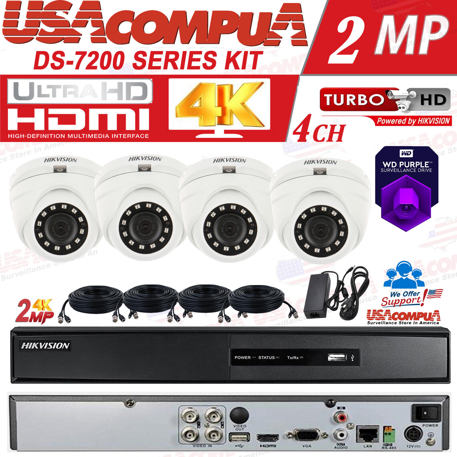 HIKVISION Security System KIT 4 CAMERAS 4CH Turbo HD DVR 1080P LITE (1TB HDD)