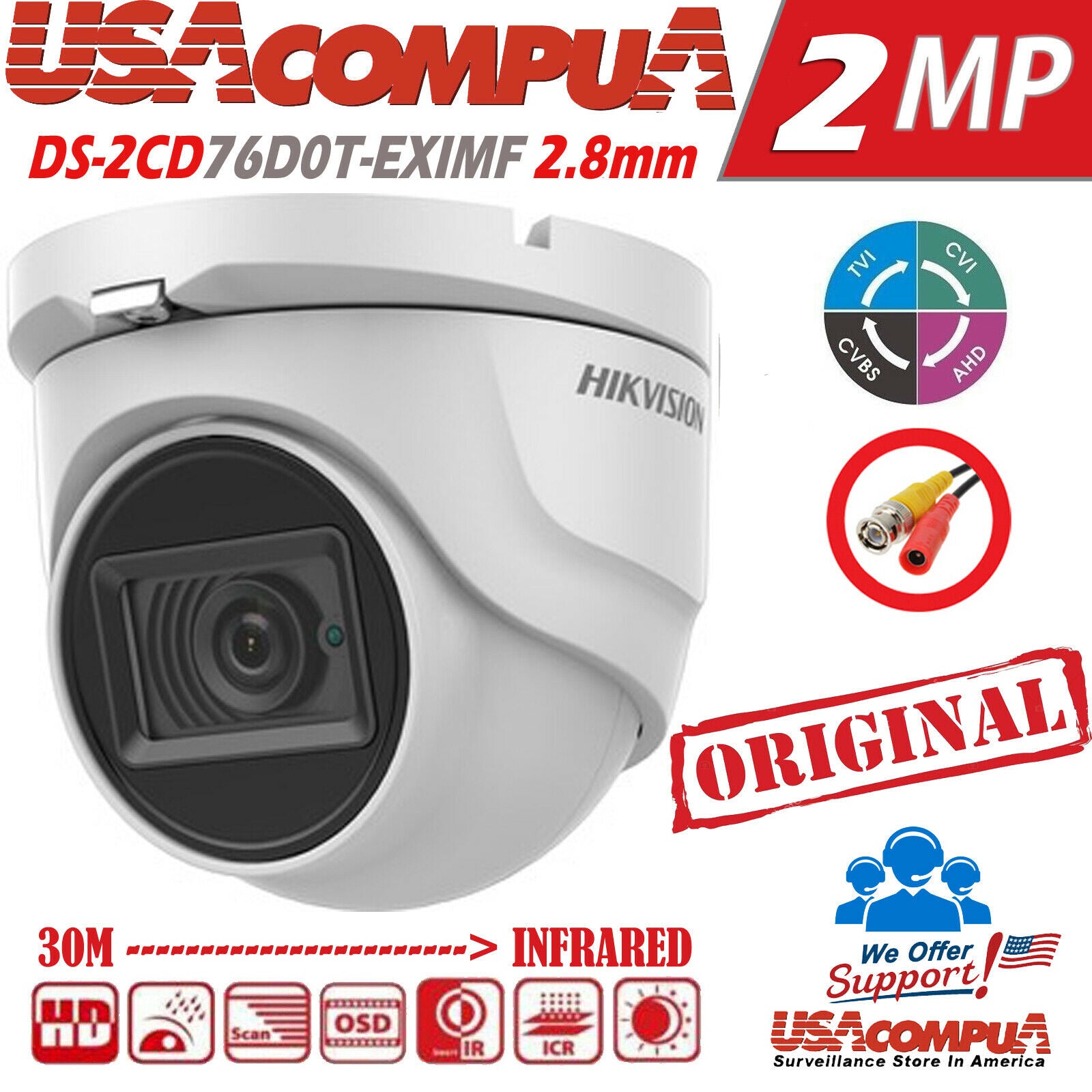 HIKVISION Security Camera System CCTV Kit 2MP 8CH Turbo HD DOME 1080P W/HDD