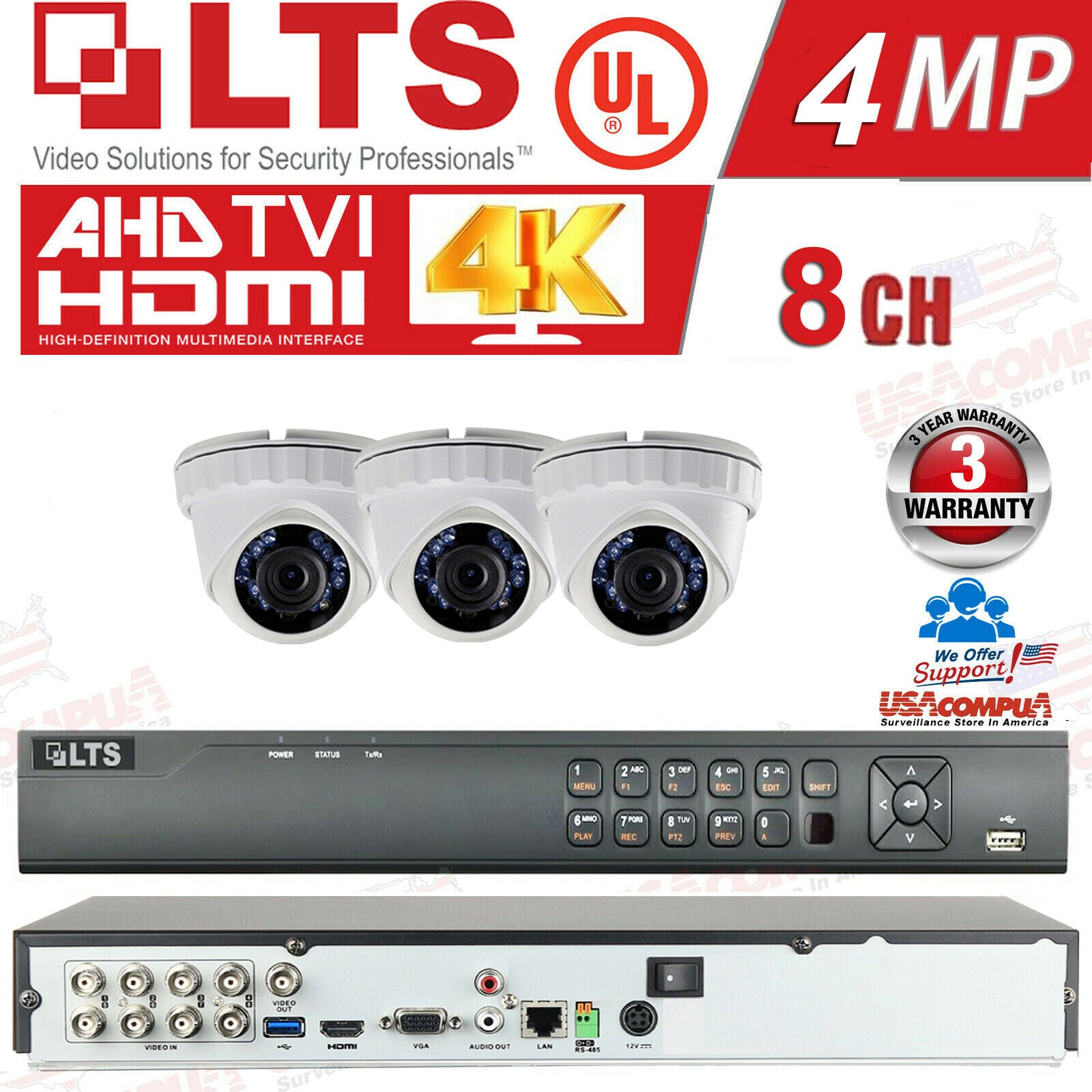LTS 8ch Security Cameras System Kit 2MP H.265+ HD-TVI HD/ HDD Included / IP67 UL