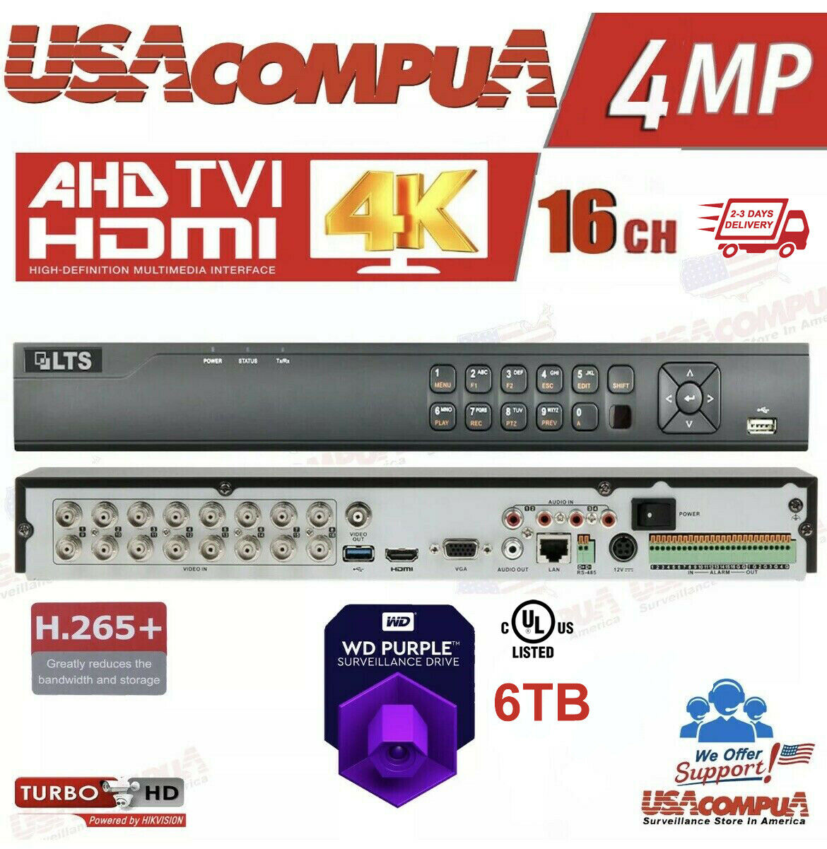 LTS 16CH DVR 1080p LTD8316K-ET 6TB H.265+ 16 Ch HD-TVI Hybrid 3 Year Warranty