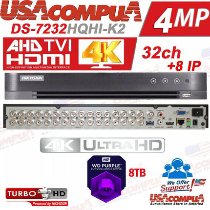 Hikvision 32 CH DVR DS-7232HQHI-K2 4MP Series TurboHD Tribrid (OPTIONAL HDD)