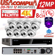Hikvision Security Camera System NVR 8Ch 4K 12 Megapixel PoE 8MP Turret W audio