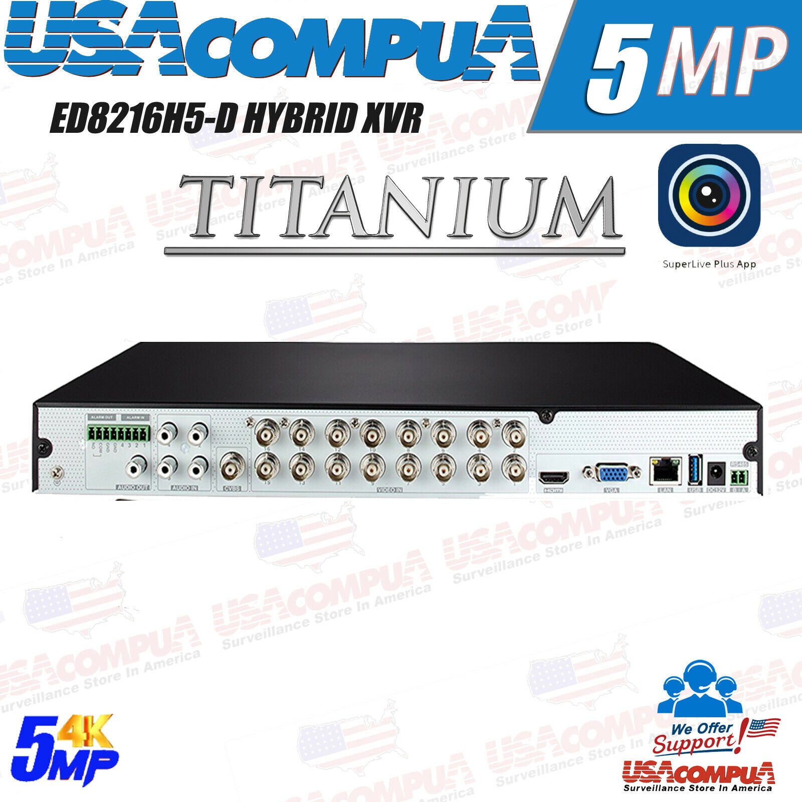 TVT Titanium 16-CH Hybrid DVR ED8216H5-DN2 – 5MP Lite, 2 SATA, Hybrid Analog/ 4ch IP