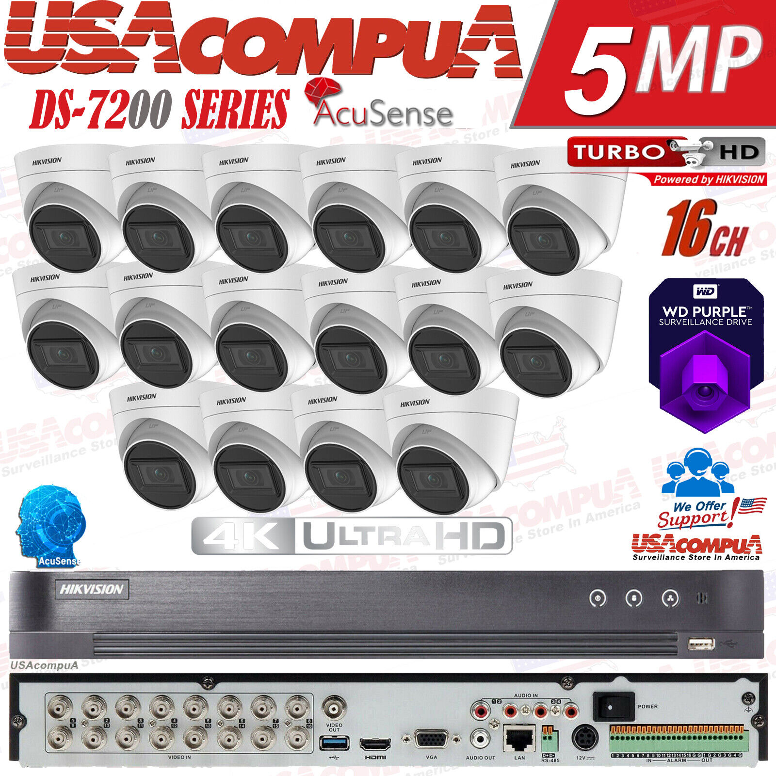 HIKVISION 4K CCTV 16 CH SECURITY CAMERA SYSTEM 4MP OUTDOOR TURRET HDD OPCIONAL