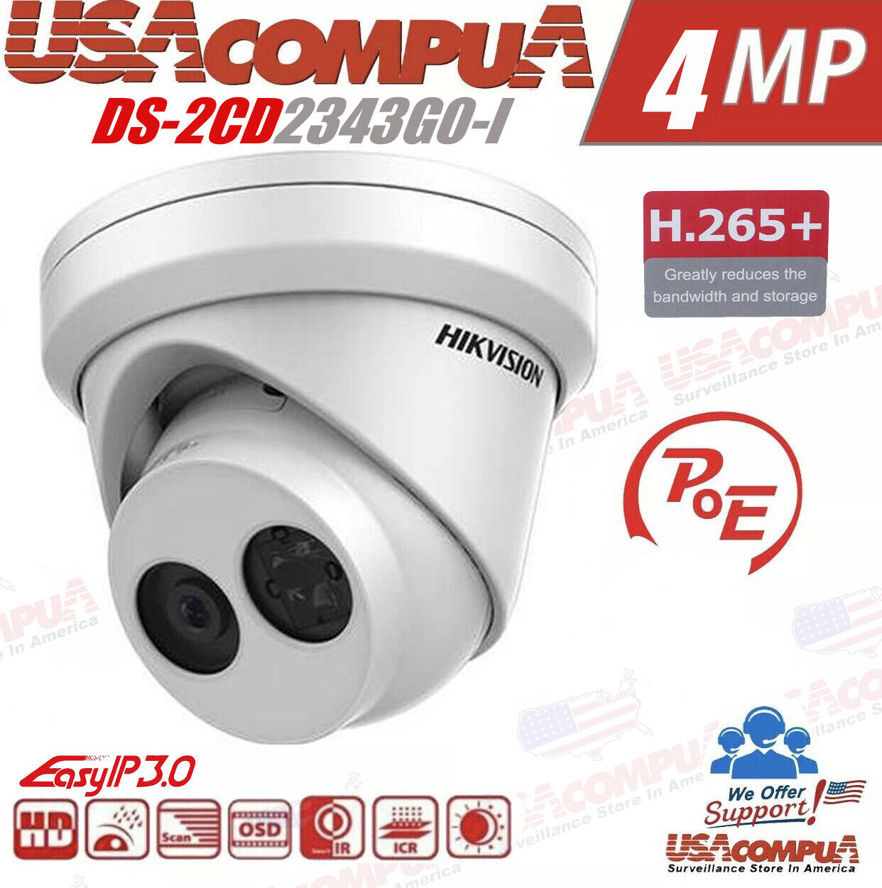 HIKVISION DS-2CD2343G0-I & DS-7616NI-K2/16P 4MP KIT 4K-UHD NVR