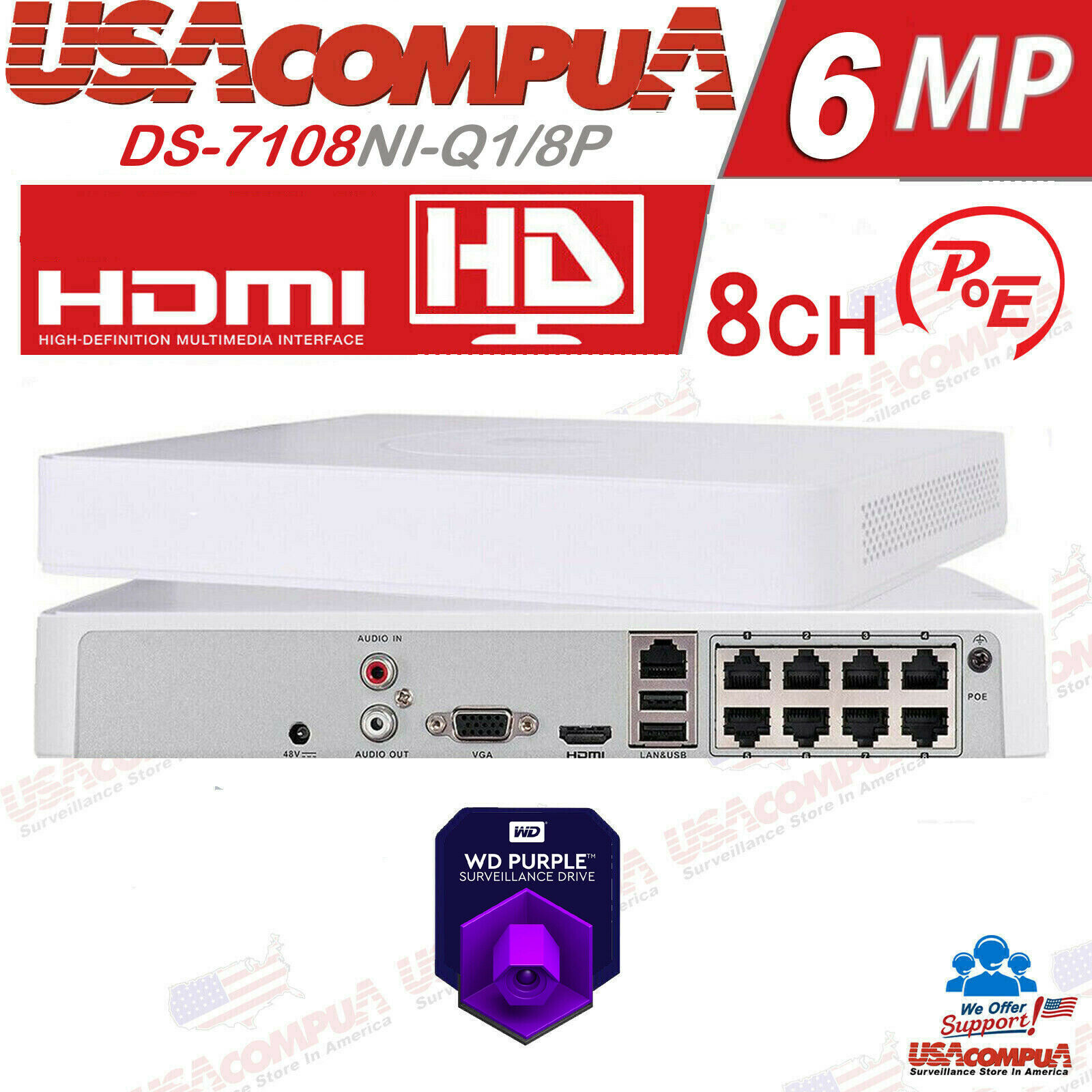 DS-7108NI-Q1/8P Hikvision 8CH POE 8 Channel NVR Original English No Hard Drive