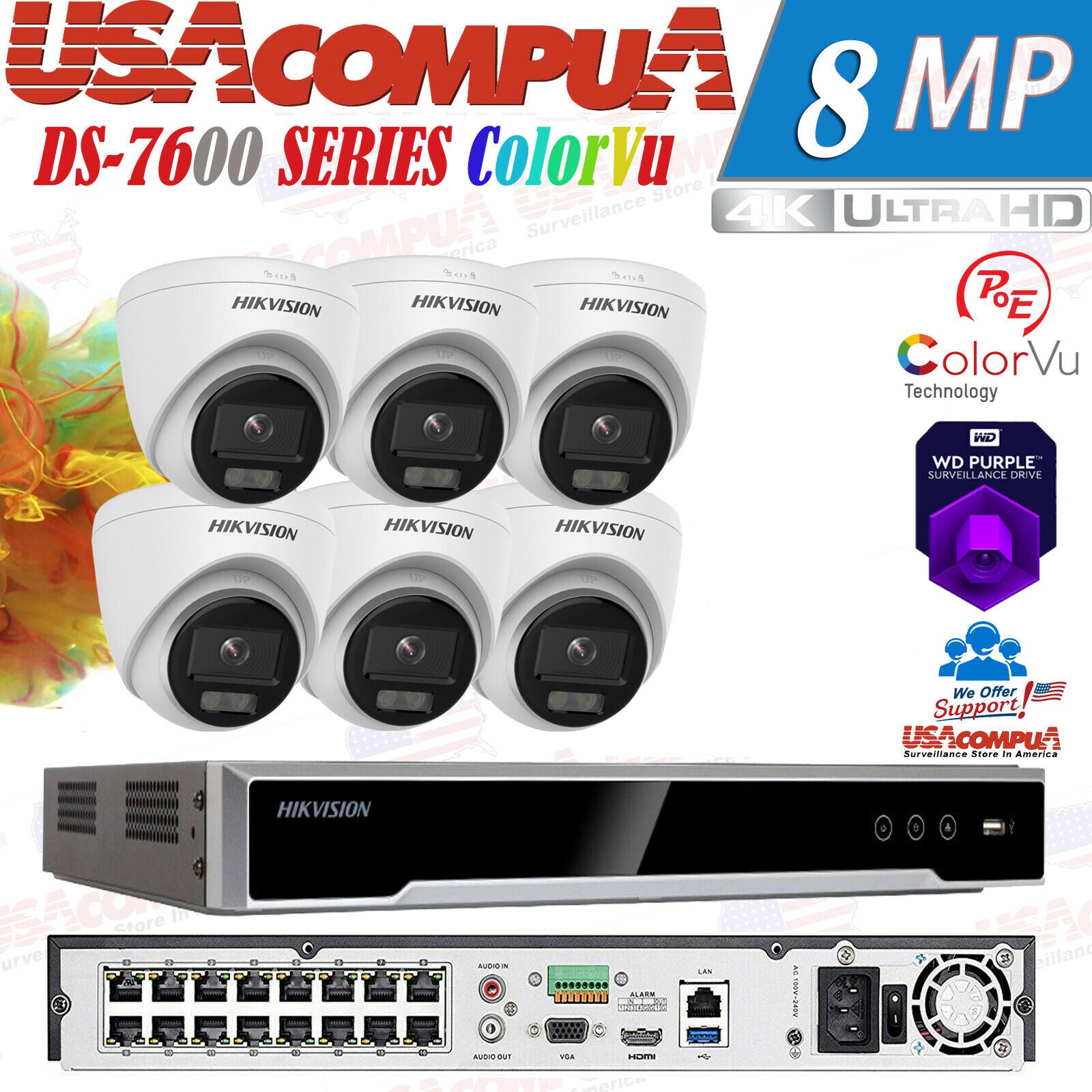 Hikvision 4K 16CH CCTV Security Camera System KIT 2MP Turret HD ColorVu