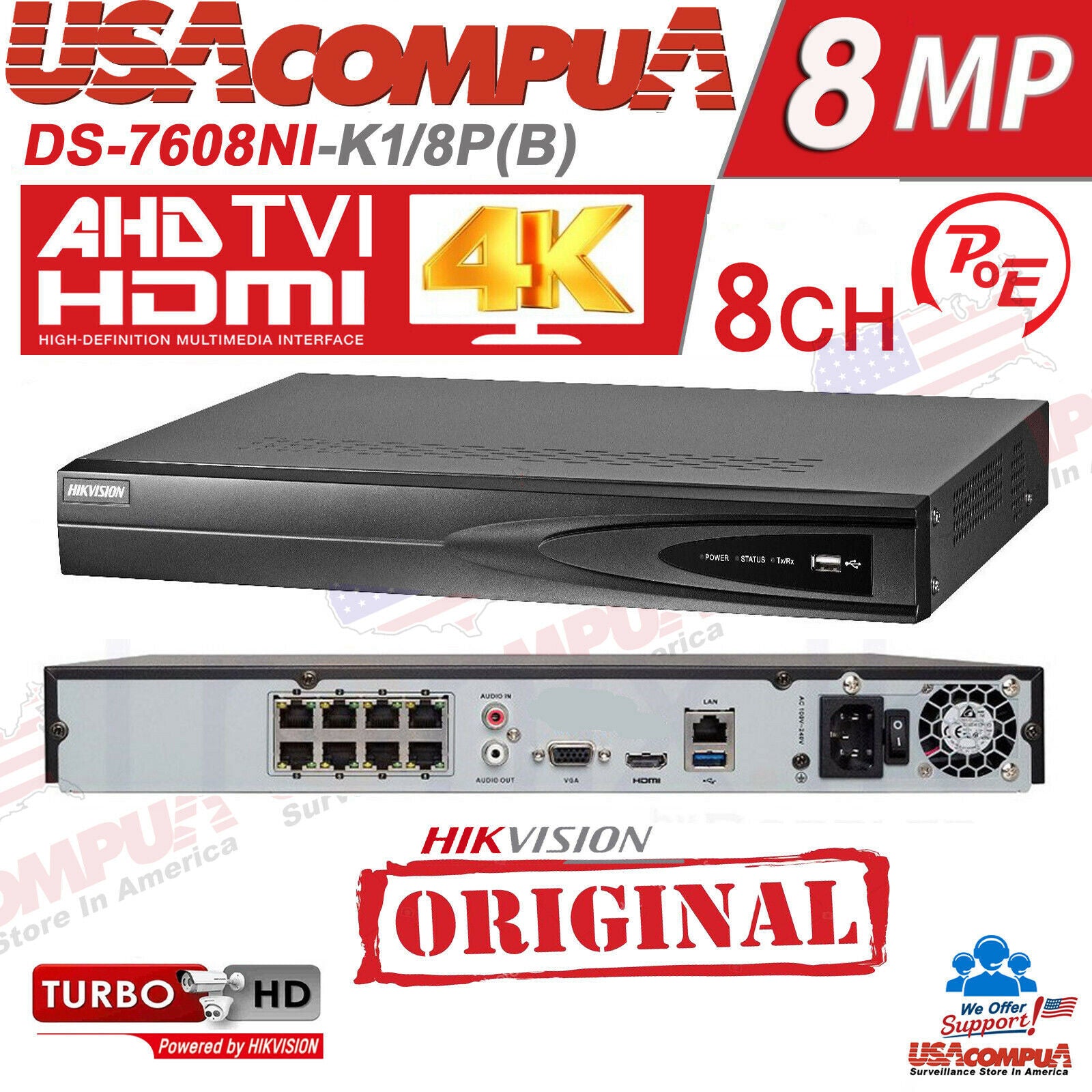 Hikvision 4K 8CH Security Camera System POE CCTV 8 MEGAPIXEL ColorVu W/Audio G2