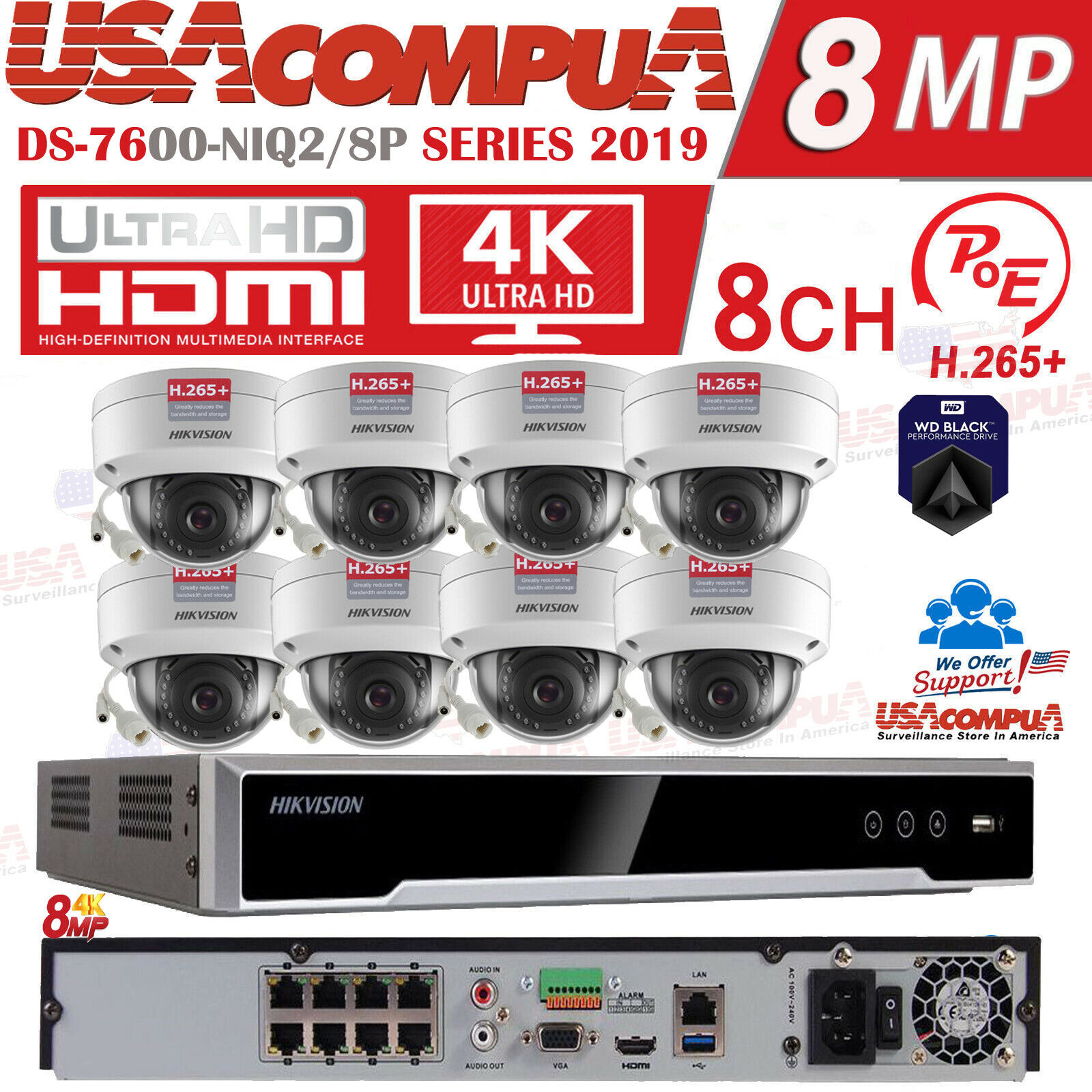 Hikvision 4K CCTV Kit Security Camera System 8 Ch POE Dome 4MP