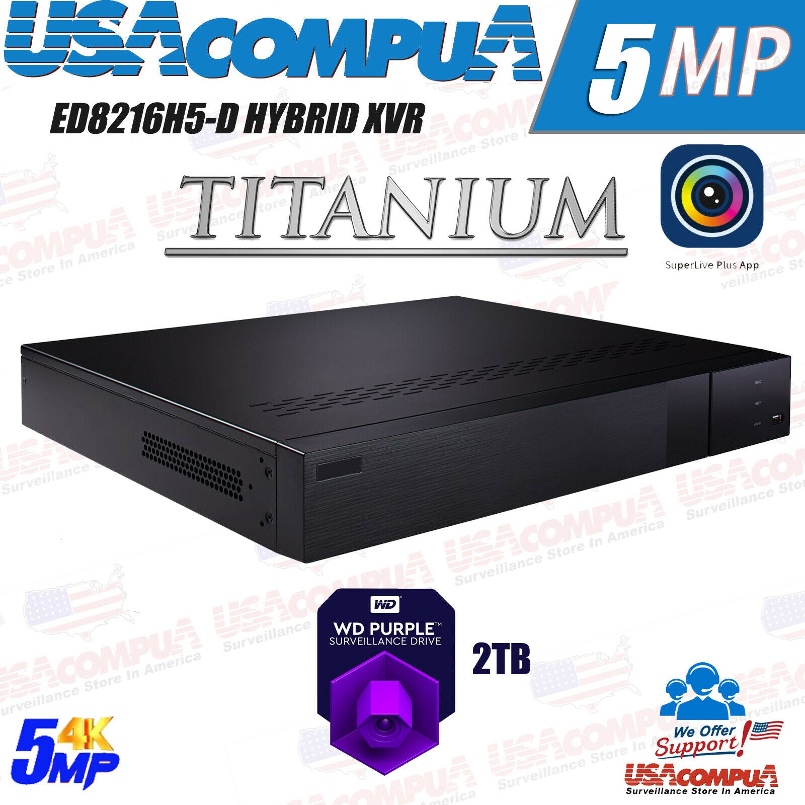 TVT Titanium 16-CH Hybrid DVR ED8216H5-DN2 – 5MP Lite, 2 SATA, Hybrid Analog/ 4ch IP