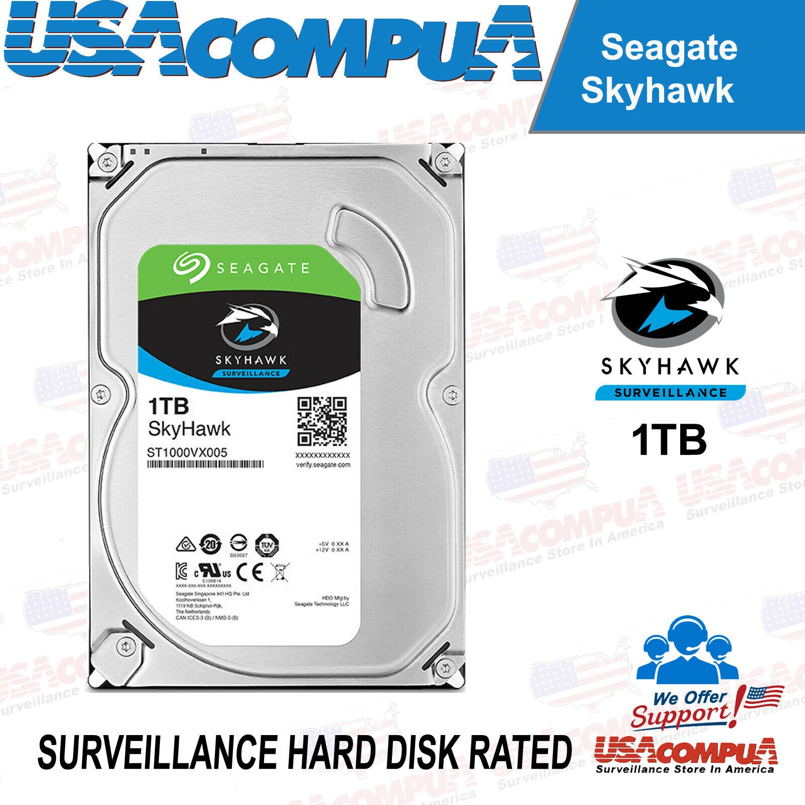 1TB Seagate Skyhawk AI SATA III 6.0GB/S 3.5" HDD 256MB NEW 2024