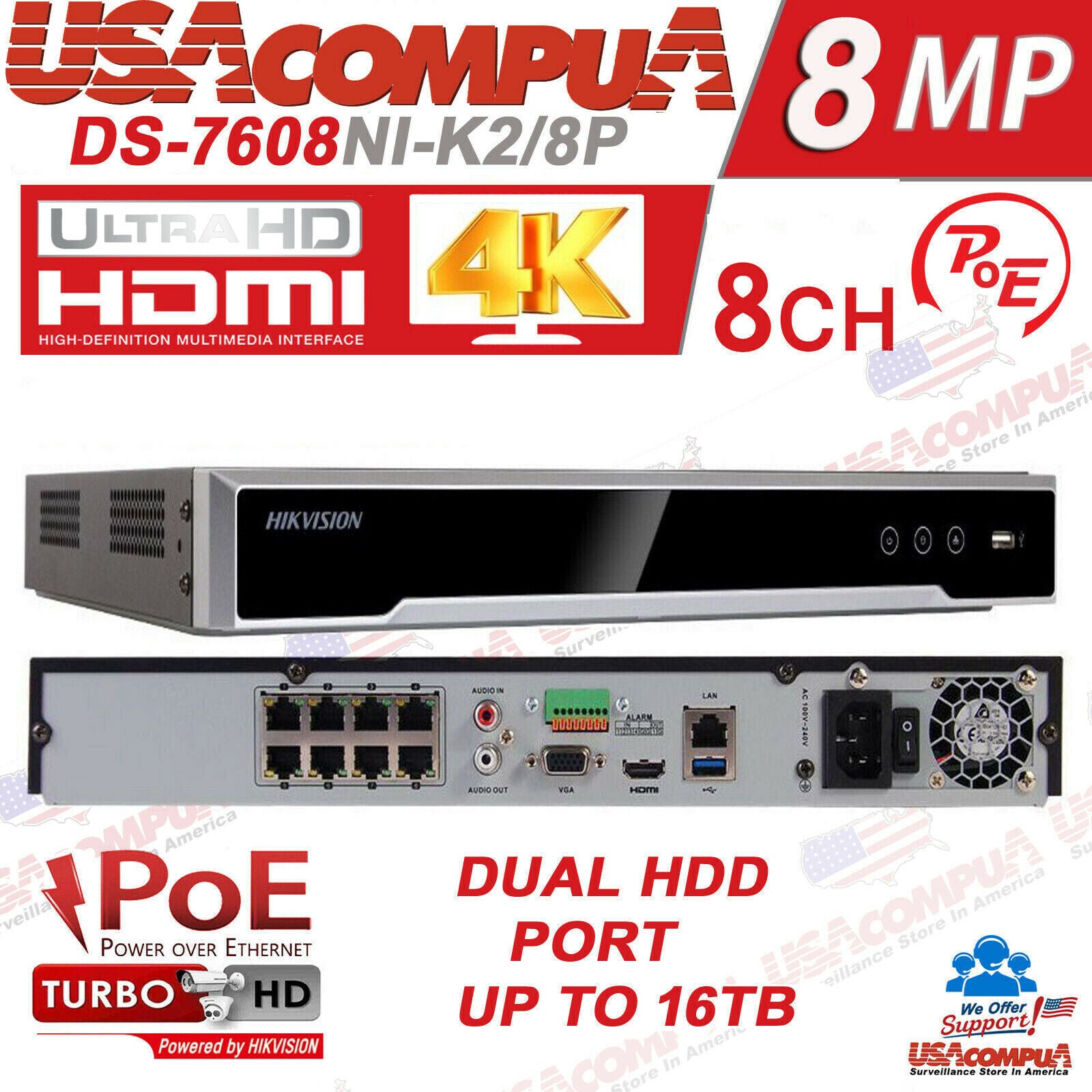 HIKVISION 4K security System CCTV Dome 4MP IP Camera DS-2CD2143G2-I lot