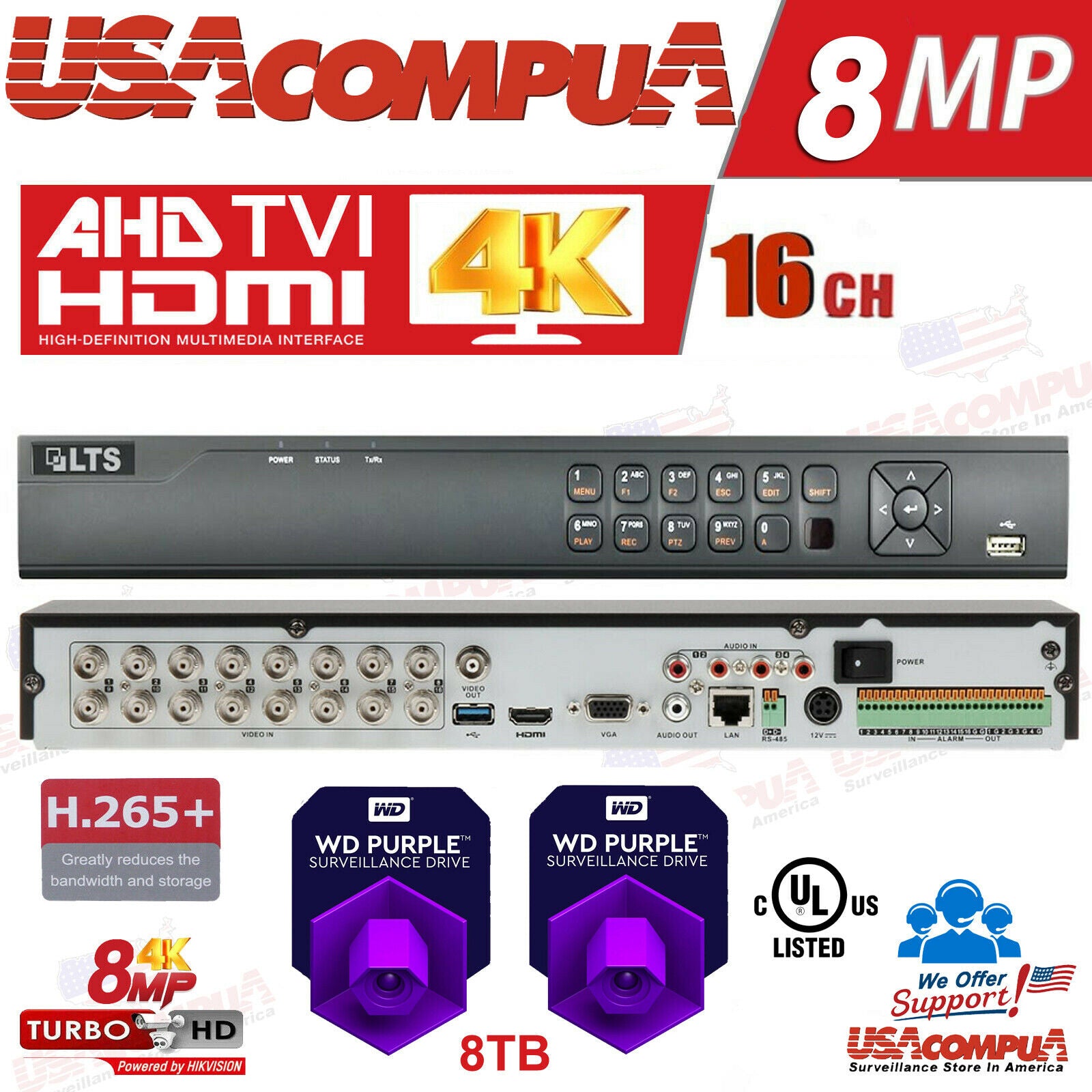 LTS LTD8516K-ST 16CH DVR Up to 8MP TVI & AHD Analog CVI 2CH IP 5in1 4K-UHD