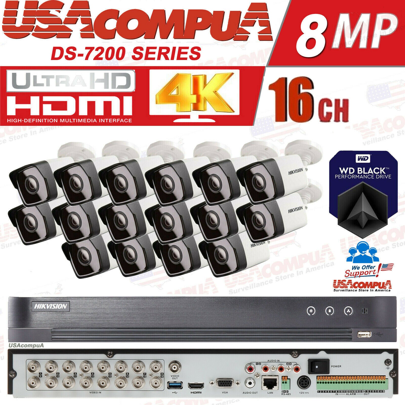 Hikvision 4K CCTV Security System 16 Channel 5MP Cameras KIT 2.8mm HDD OPTIONAL