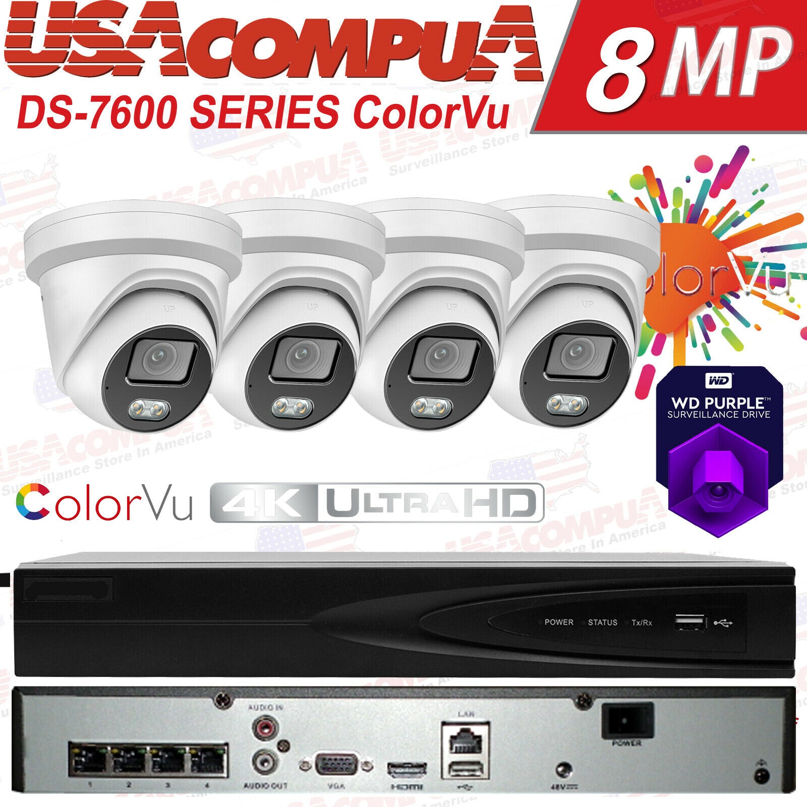 Hikvision 4CH 4K 4PoE Mic ColorVu 4MP Security Camera System IP 2.8mm Lot