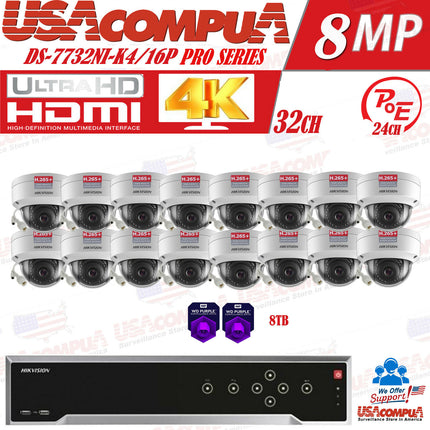 HIKVISION 32CH SECURITY SYSTEM NVR KIT PoE VANDAL PROOF 4 MEGAPIXEL WD PURPLE D1