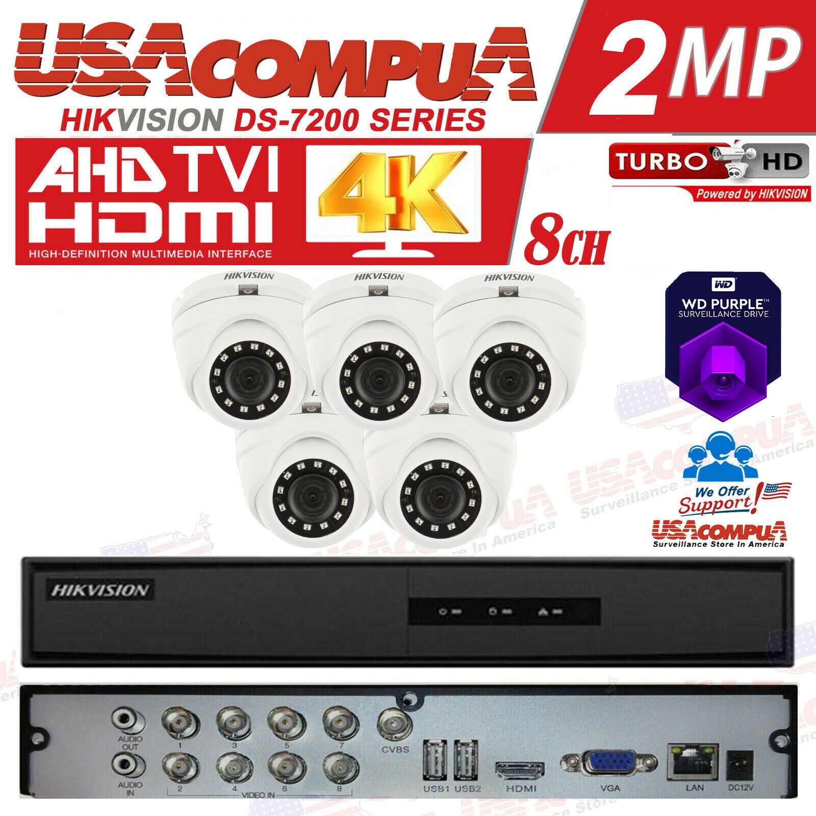 HIKVISION CCTV Security Camera System Kit 8CH Turbo HD DOME 1080P (CUSTOM)