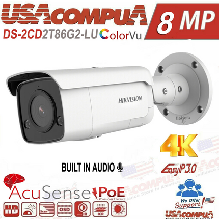Hikvision 4K 8MP AcuSense+DarkFighter DS-2CD2T86G2-LU IP Camera Mic+Speaker