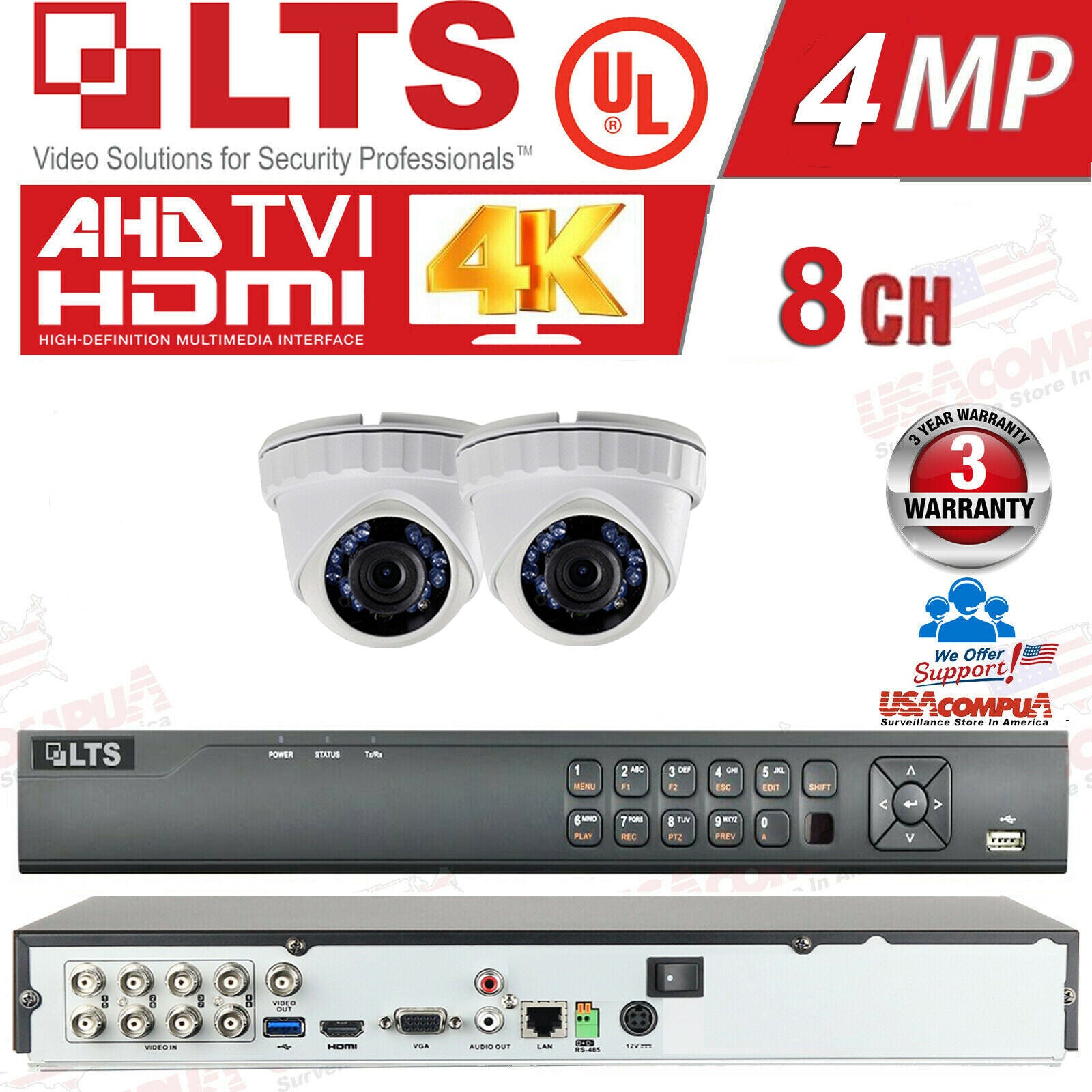 LTS 8ch Security Cameras System Kit 2MP H.265+ HD-TVI HD/ HDD Included / IP67 UL