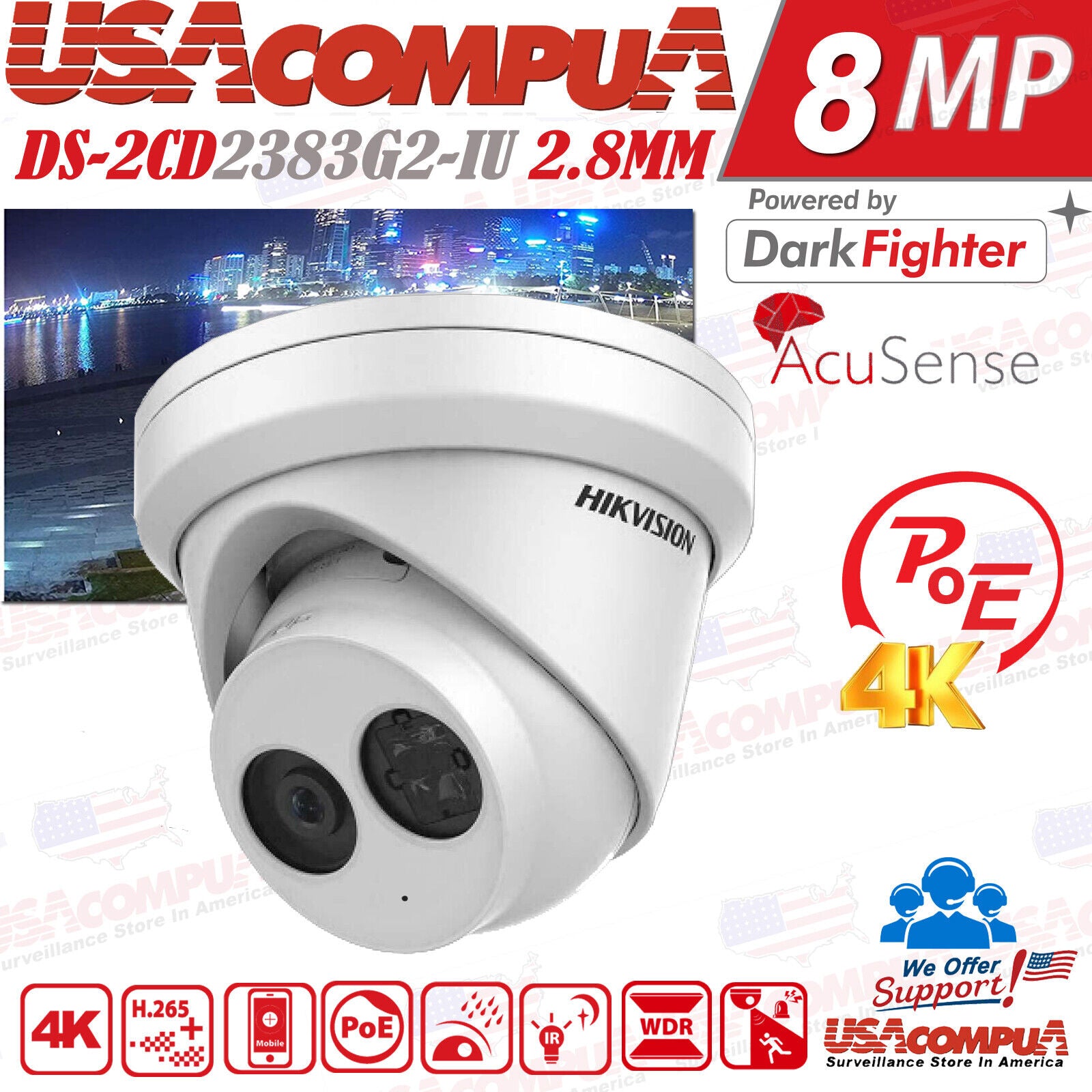 Hikvision NVR 4K 16CH 16POE CCTV System 8MP AcuSense MIC Security IP Camera 4TB