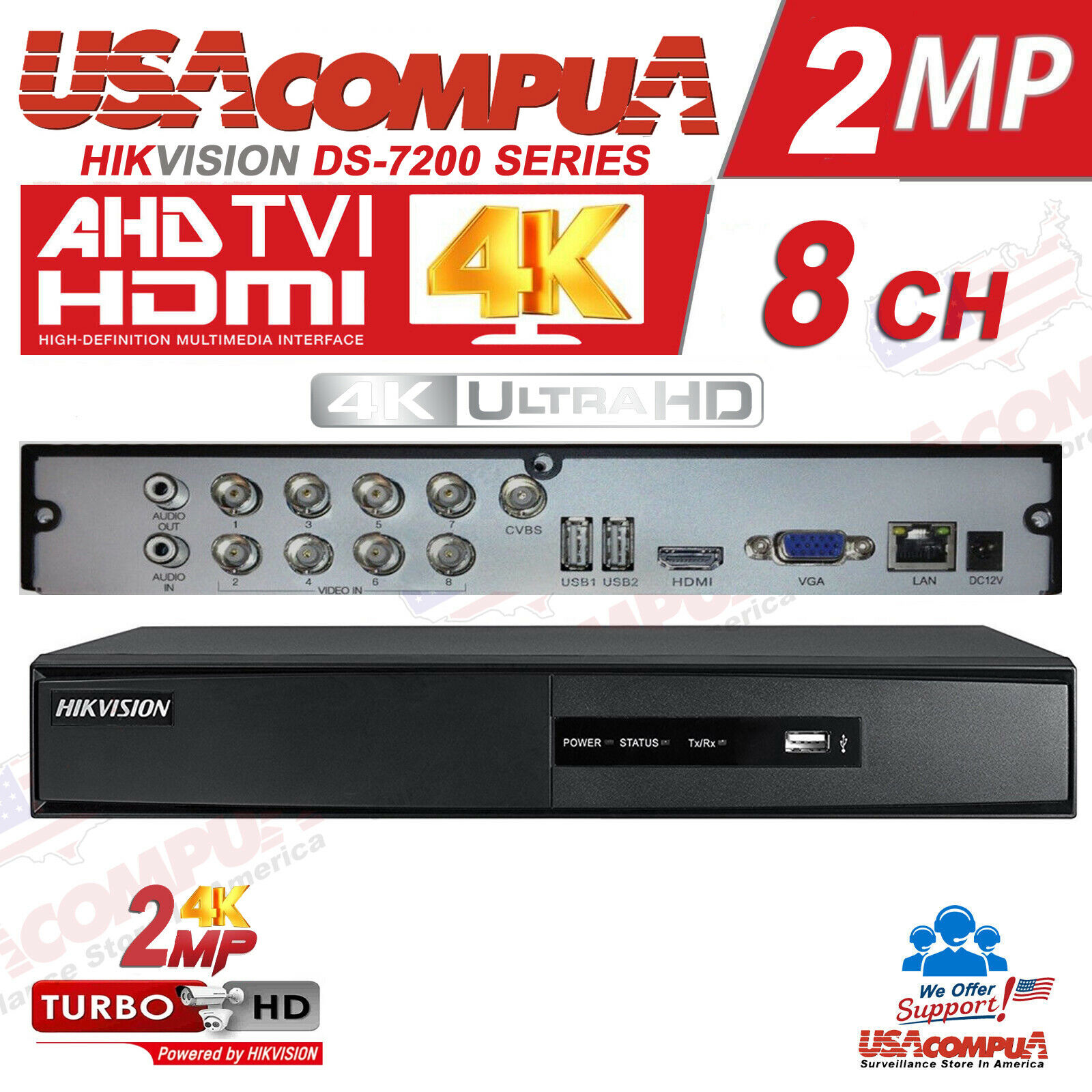 HIKVISION 08 Ch DVR 4K DS-7208HGHI-F1/N ( HARD DRIVE OPTIONAL) HD 1080P TurboHD