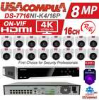 Hikvision NVR KIT 16CH DS-7716NI-K4/16P DS-2CD1343G0-I 4MP MEGAPIXEL