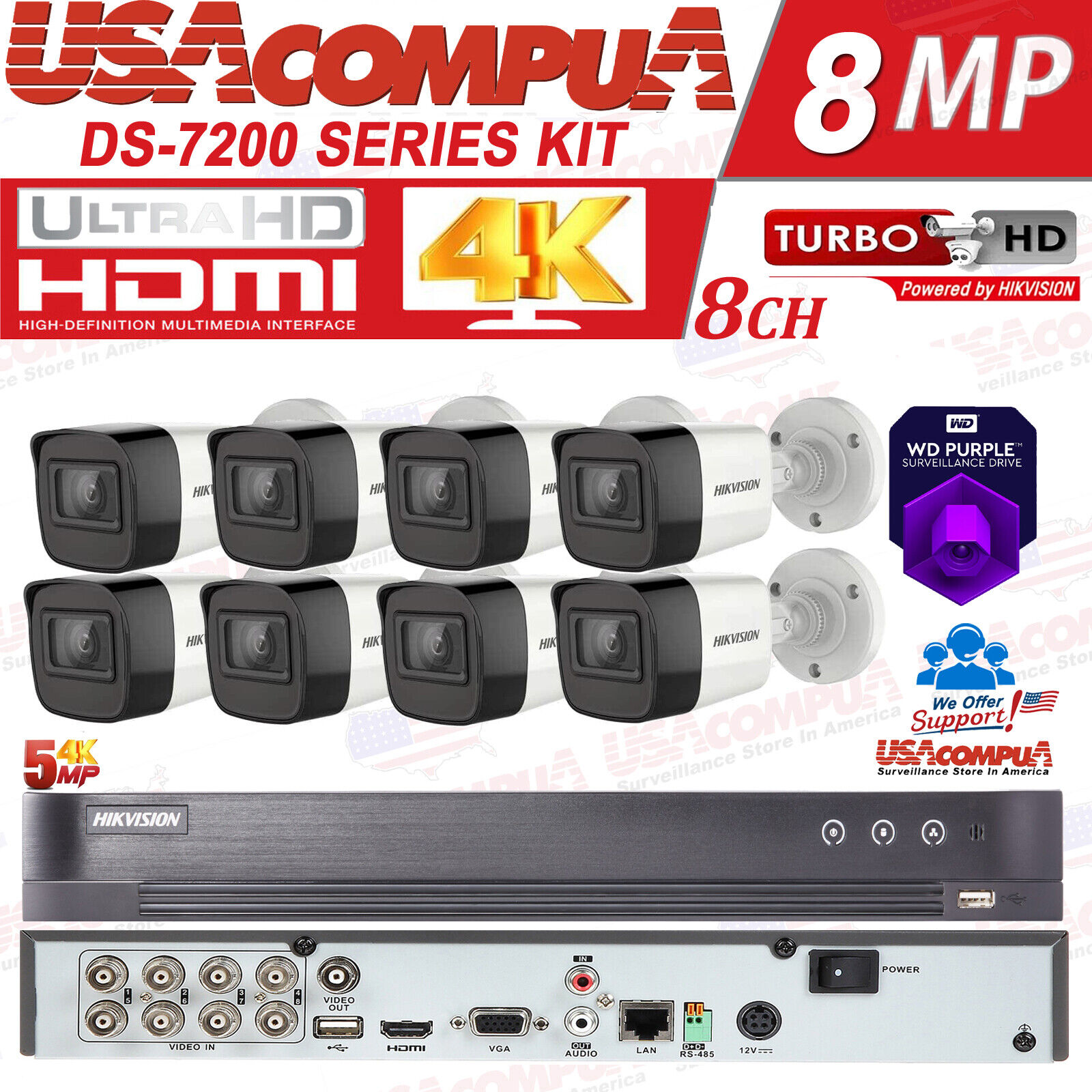 Hikvision 8Ch Security System CCTV KIT HDD 5MP Camera 4K DVR