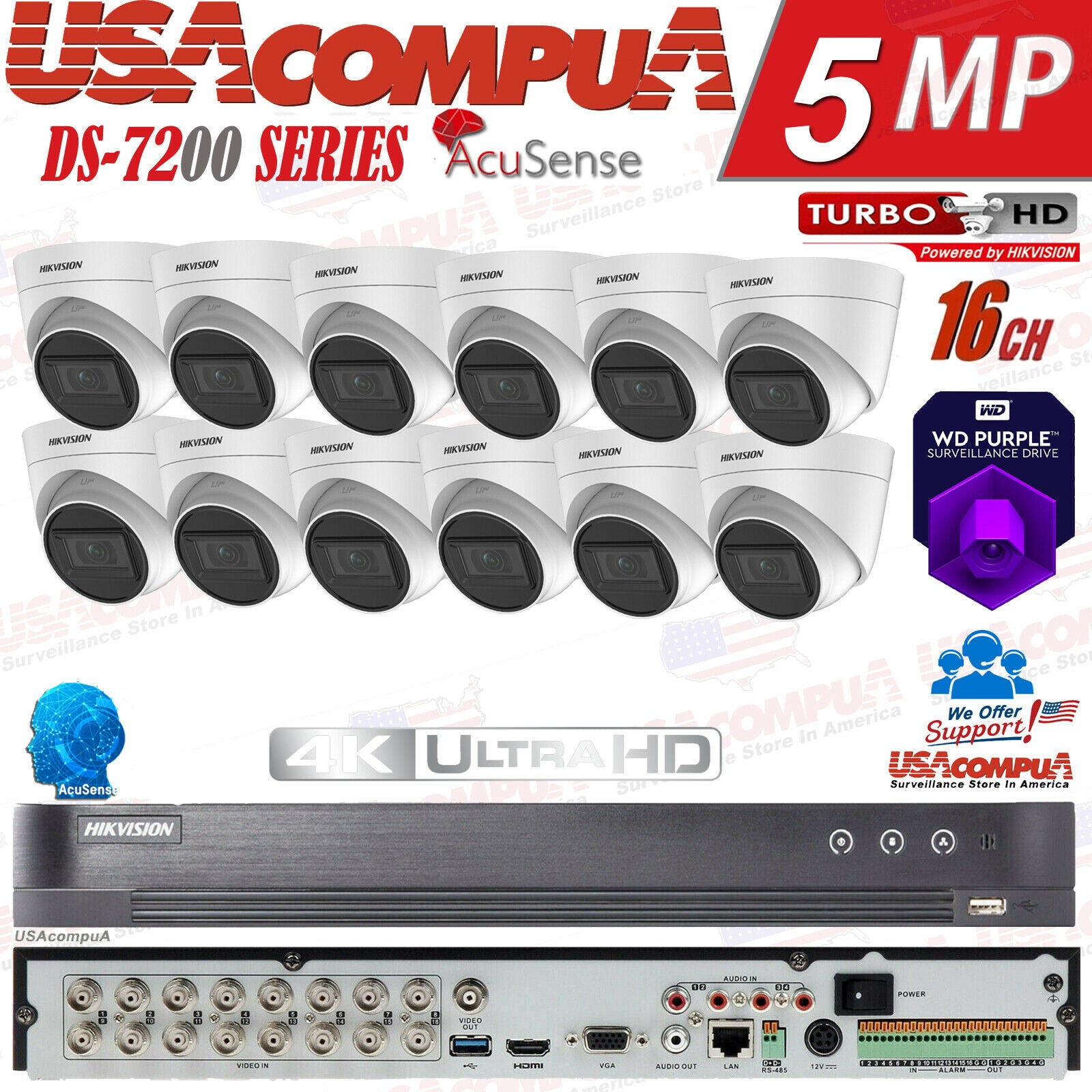 HIKVISION 4K CCTV 16 CH SECURITY CAMERA SYSTEM 4MP OUTDOOR TURRET HDD OPCIONAL