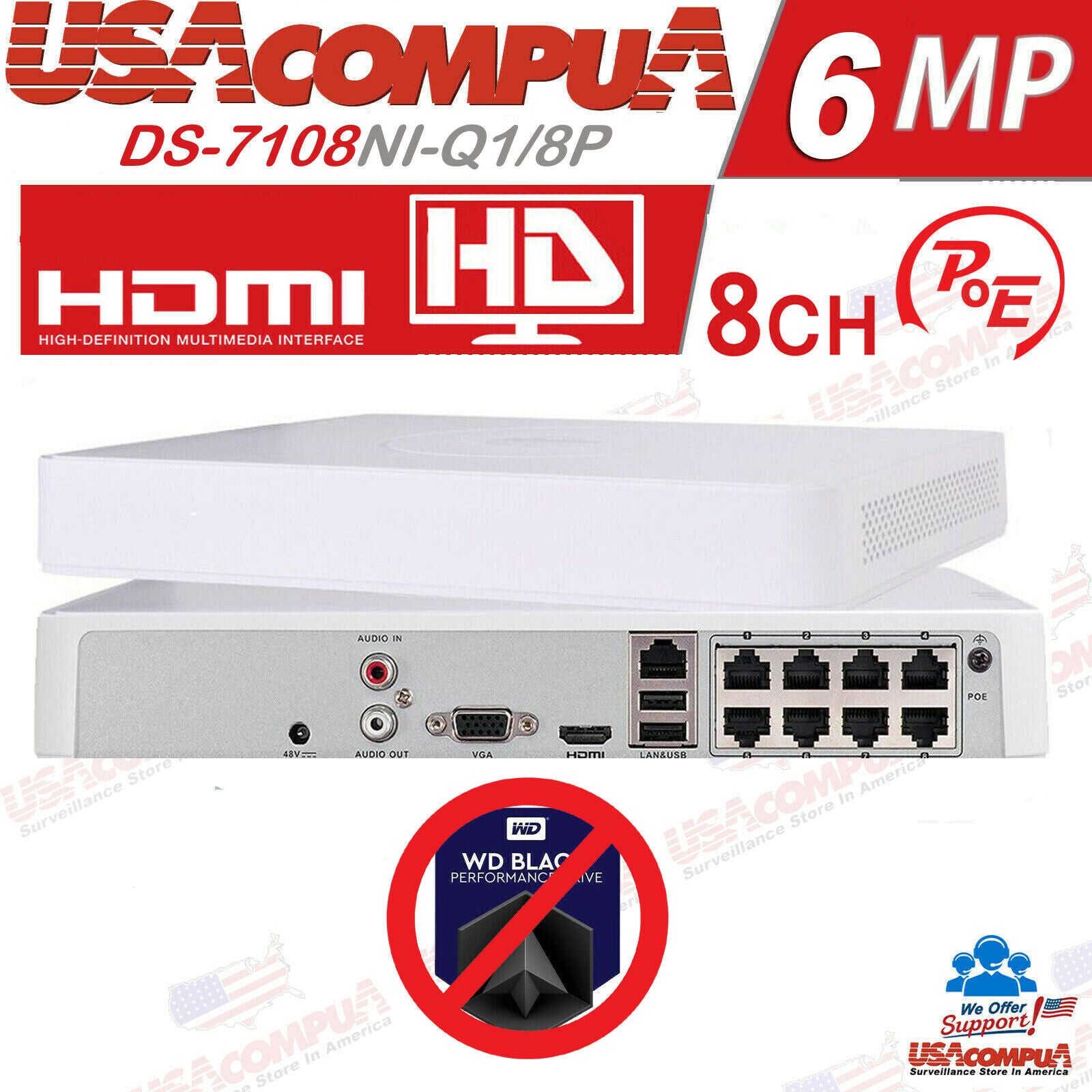 DS-7108NI-Q1/8P Hikvision 8CH POE 8 Channel NVR Original English No Hard Drive
