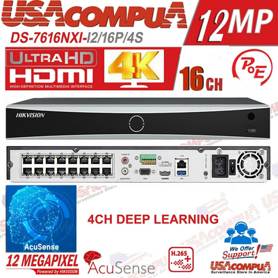 Hikvision 4K AcuSense 16CH 16POE NVR DS-7616NXI-I2/16P/4S 4CH Deep Learning