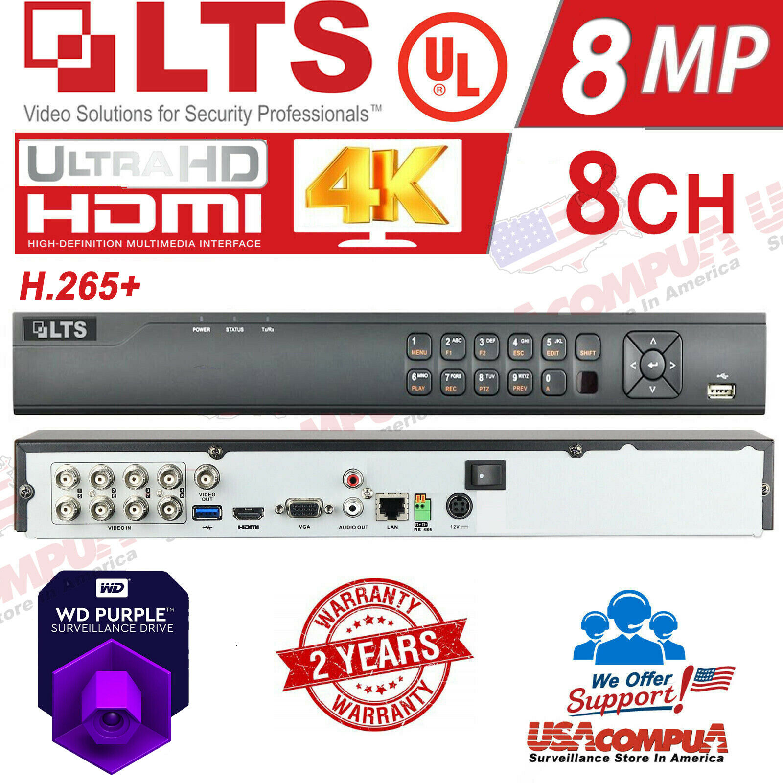 LTS 8CH DVR LTD8508K-ST (3TB PURPLE) Platinum Pro 5MP+2 IP 6MP HD-TVI AHD CVI
