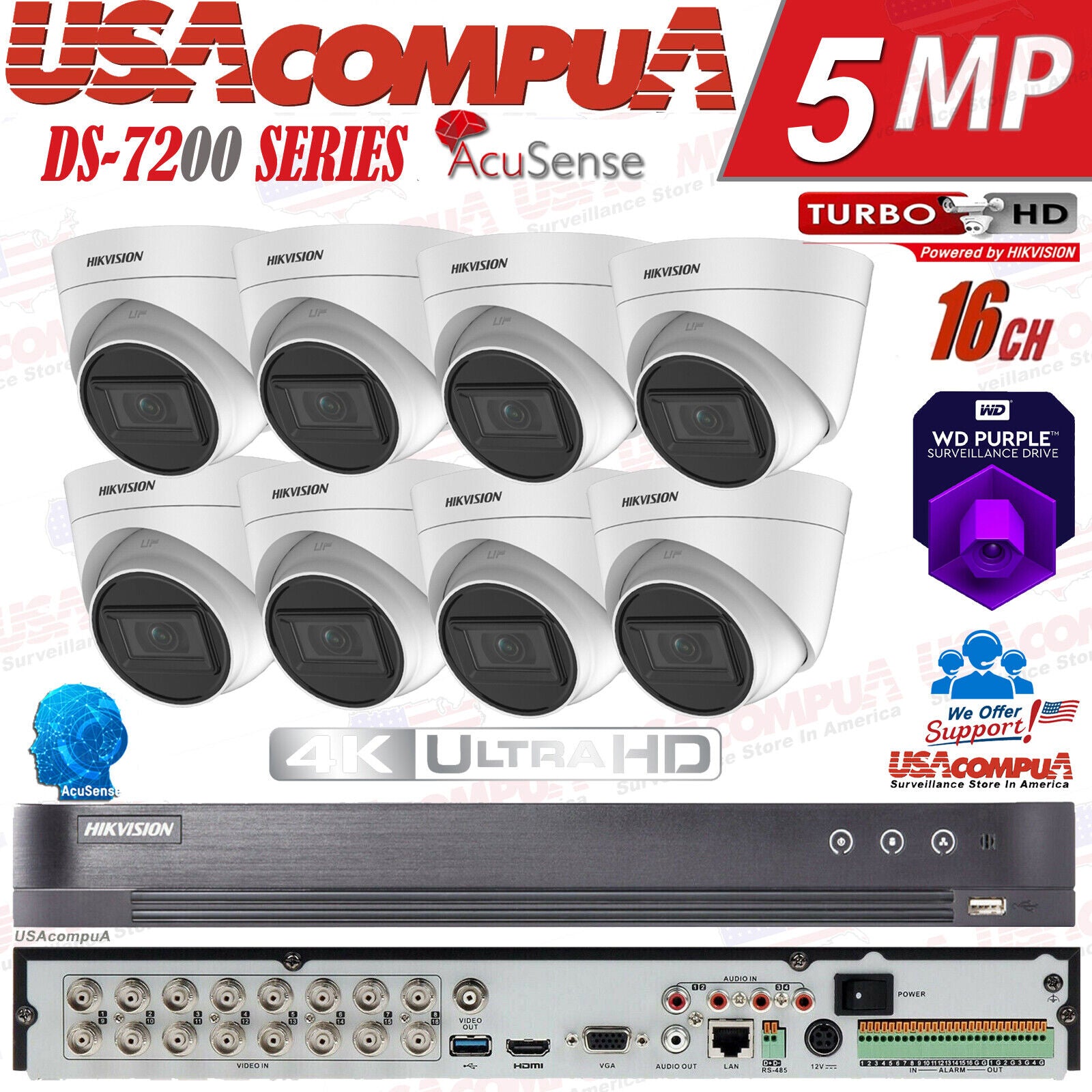 HIKVISION 4K CCTV 16 CH SECURITY CAMERA SYSTEM 4MP OUTDOOR TURRET HDD OPCIONAL