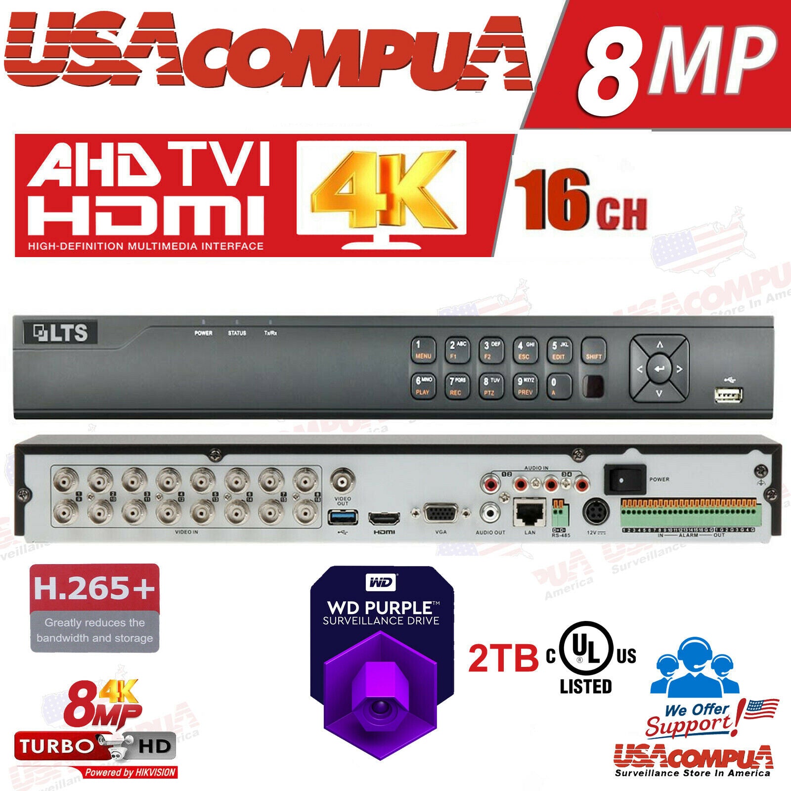 LTS LTD8516K-ST 16CH DVR Up to 8MP TVI & AHD Analog CVI 2CH IP 5in1 4K-UHD