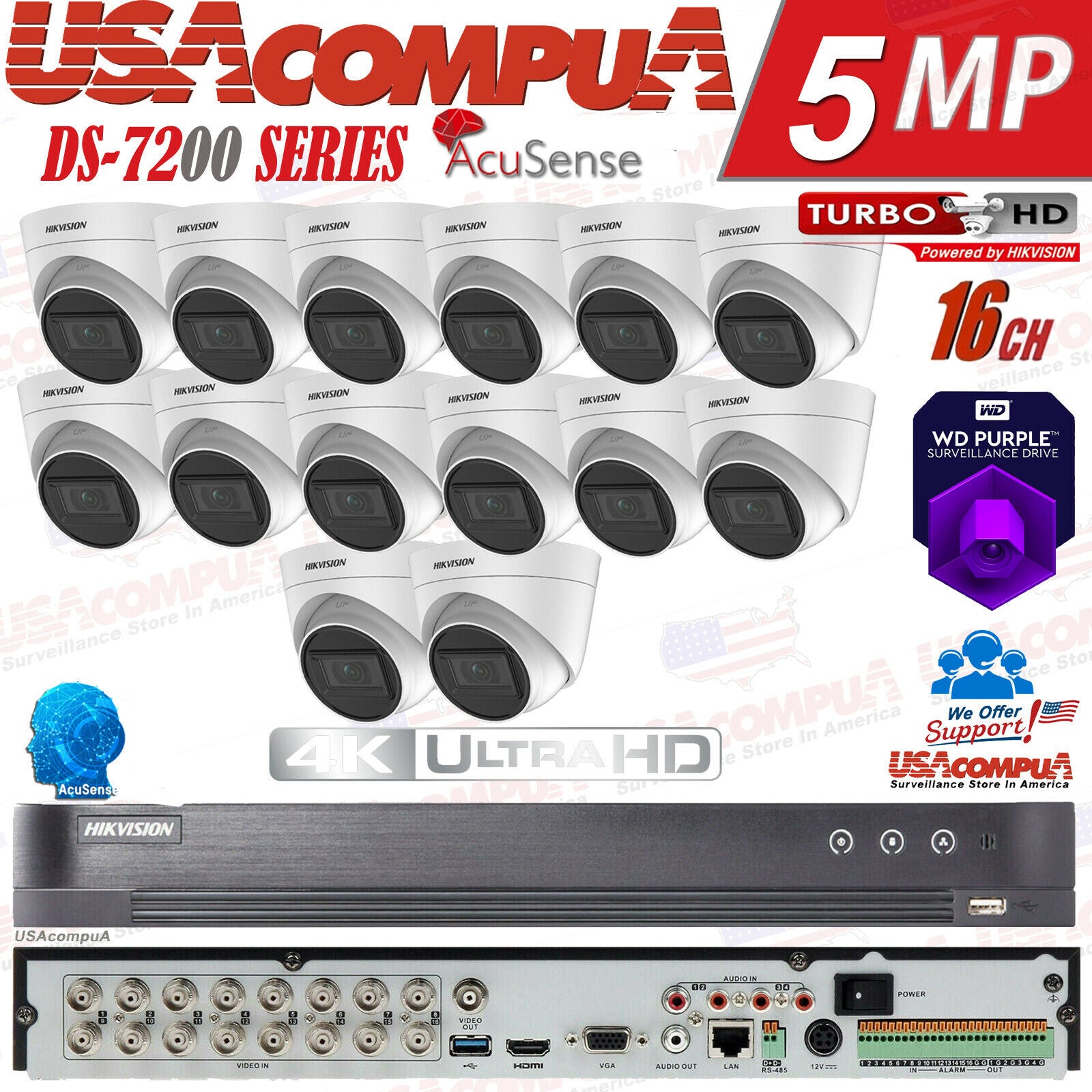 HIKVISION 4K CCTV 16 CH SECURITY CAMERA SYSTEM 4MP OUTDOOR TURRET HDD OPCIONAL