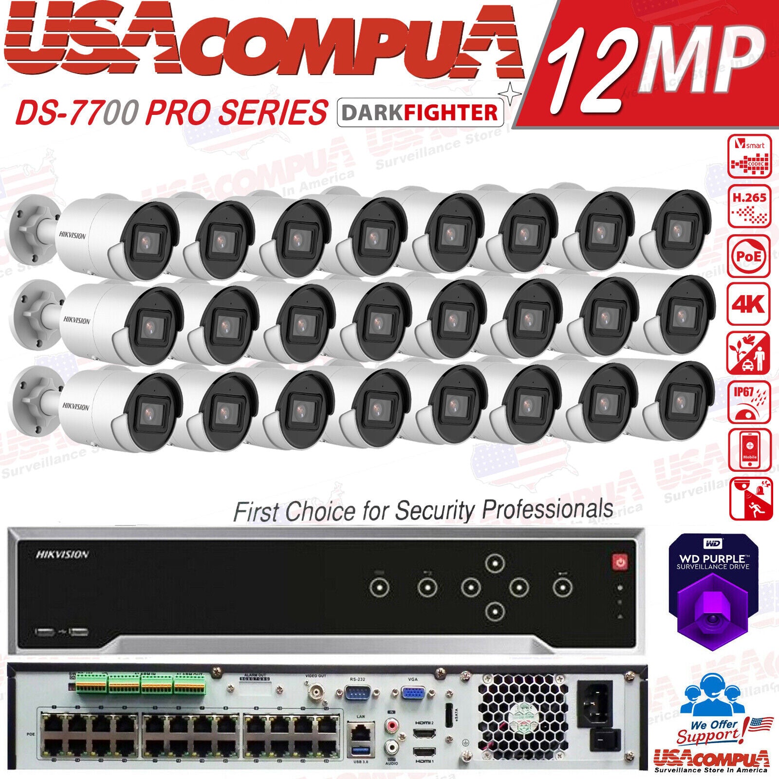 HIKVISION 32CHVI SECURITY CAMERA SYSTEM 12MP 24 POE BULLET ACUSENSE 4K 8MP W/HDD