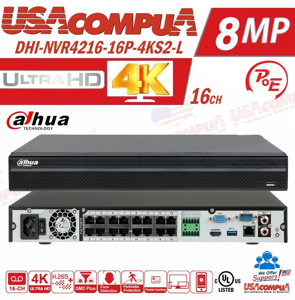 Dahua 4k 16ch Security Camera System 12 x 4MP Kit NVR4216-16P-4KS2/L 2TB