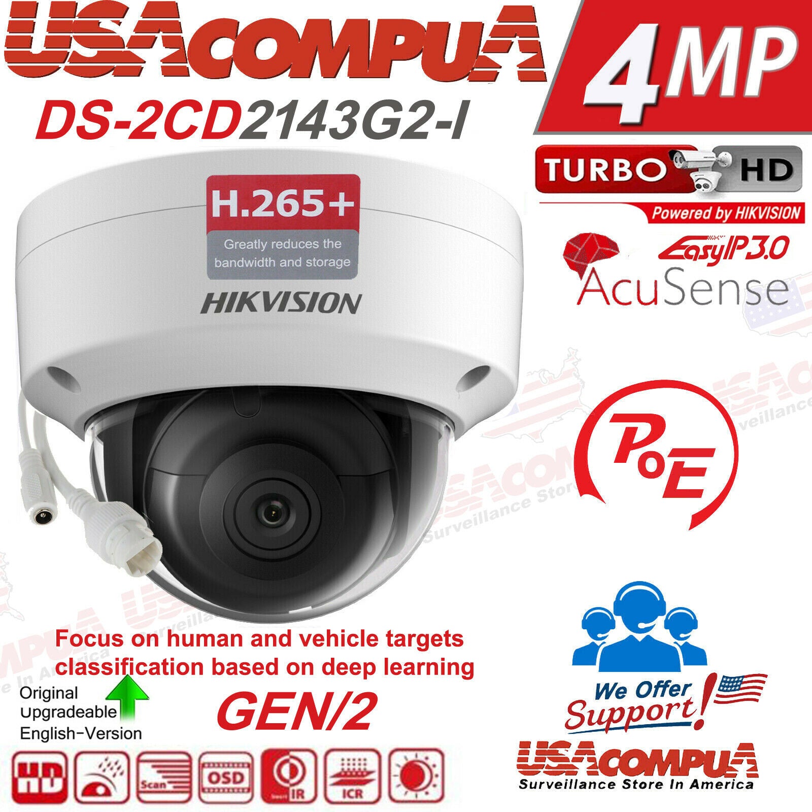HIKVISION 4K security System CCTV Dome 4MP IP Camera DS-2CD2143G2-I lot