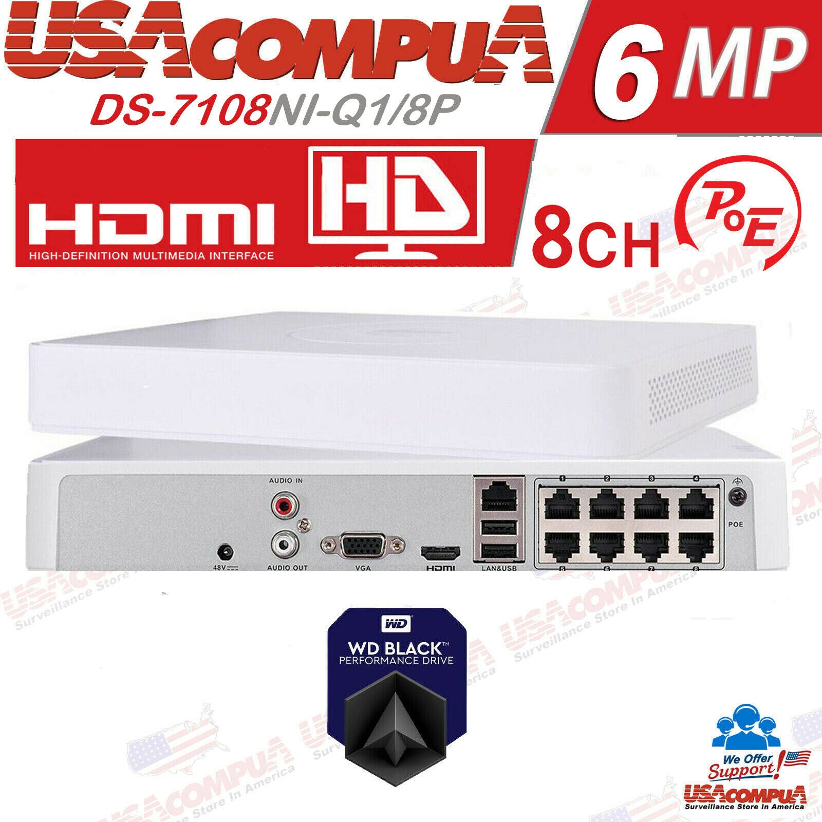 DS-7108NI-Q1/8P Hikvision 8CH POE 8 Channel NVR Original English No Hard Drive