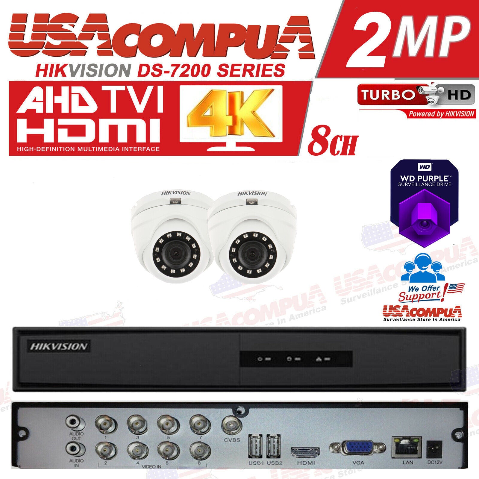 HIKVISION CCTV Security Camera System Kit 8CH Turbo HD DOME 1080P (CUSTOM)