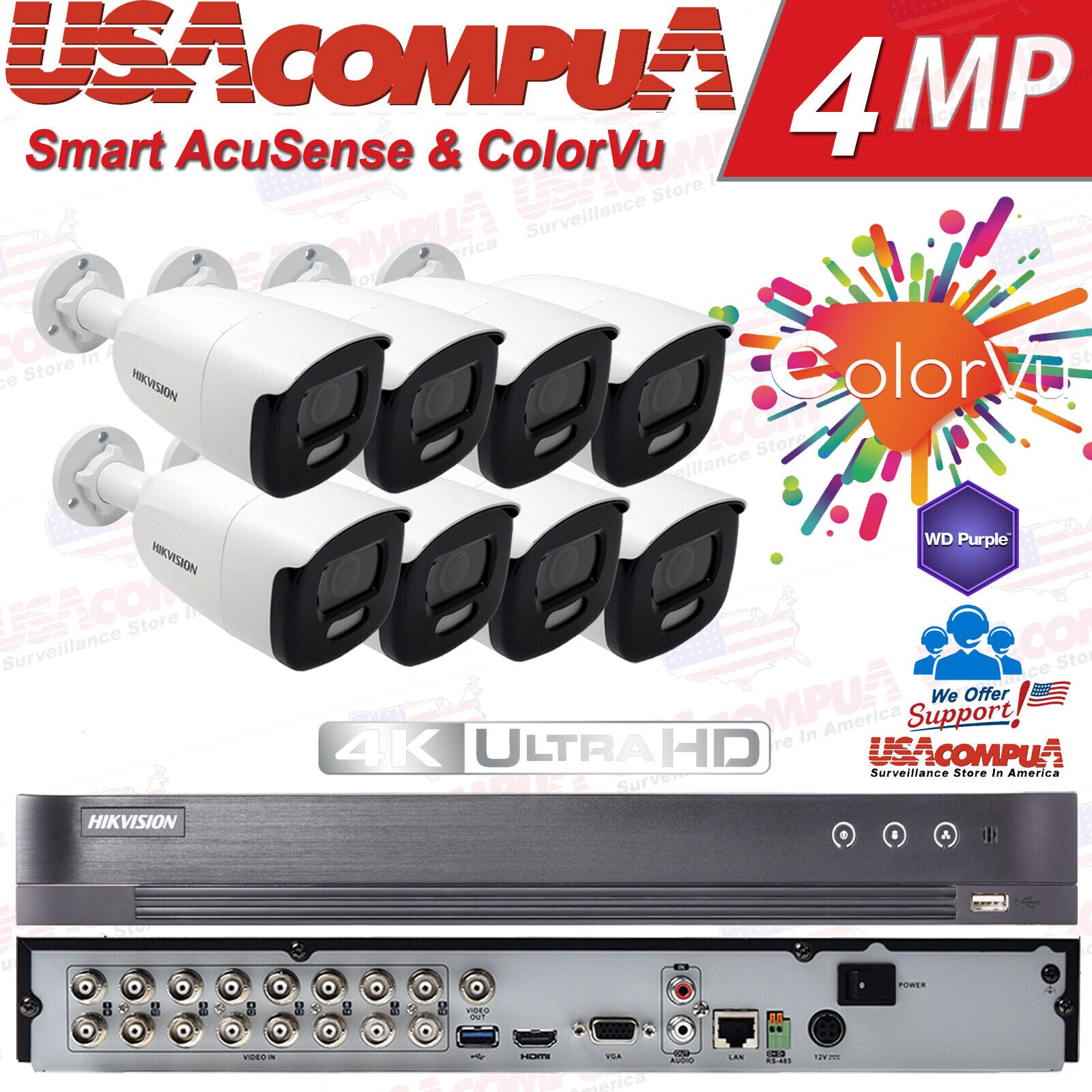 HIKVISION SMART SECURITY SYSTEM KIT 4K CAMERAS 5MP COLORVU ACUSENSE W /HDD