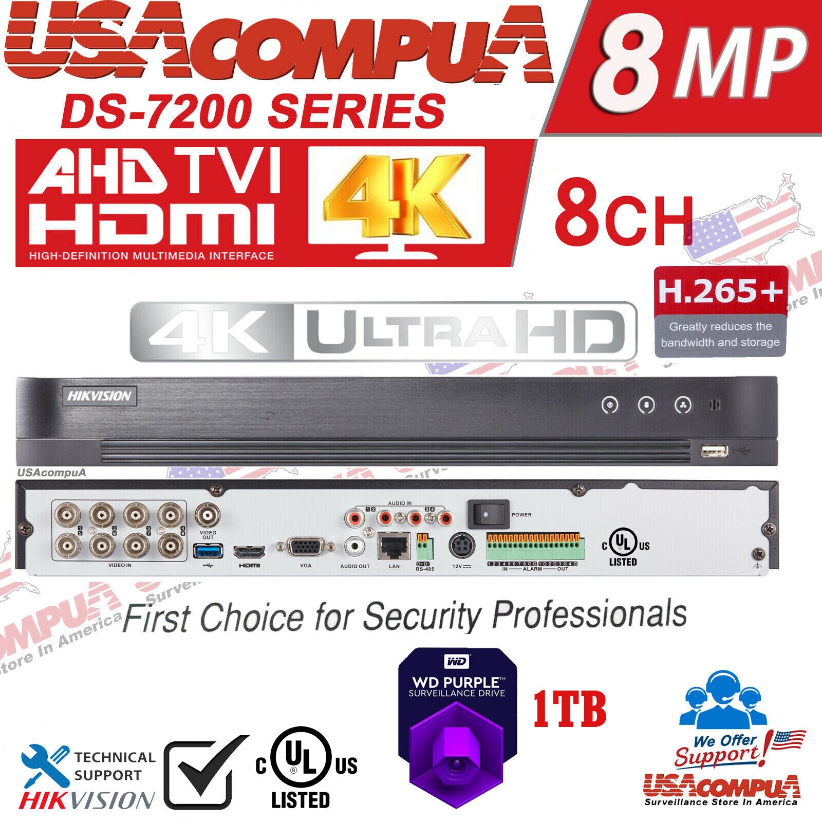 Hikvision IDS-7208HUHI-M2/P 8CH DVR 4K DVR-XVR 8 CHANNEL USA VERSION (UL) HYBRID WITH POWER OVER COAXIAL