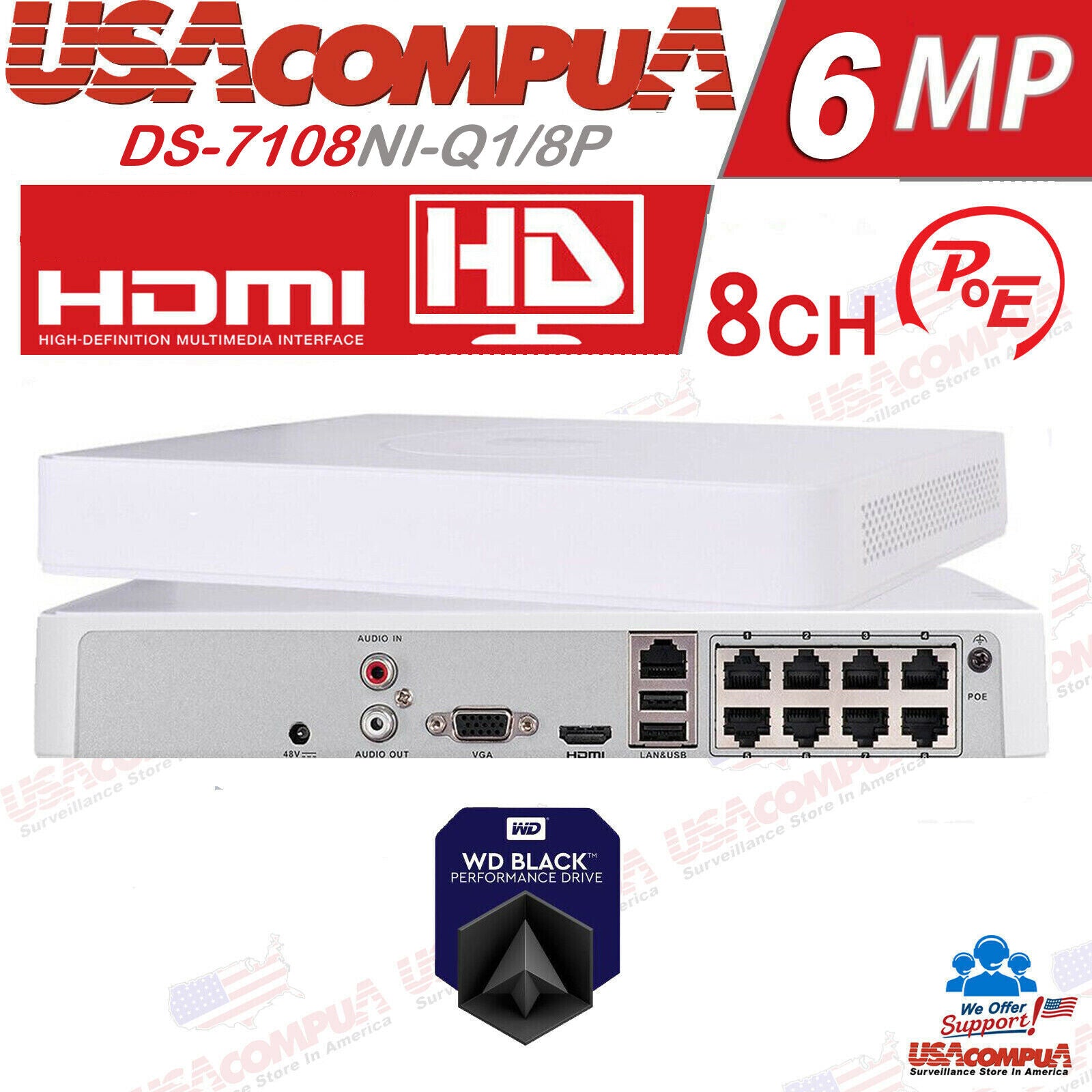 DS-7108NI-Q1/8P Hikvision 8CH POE 8 Channel NVR Original English No Hard Drive