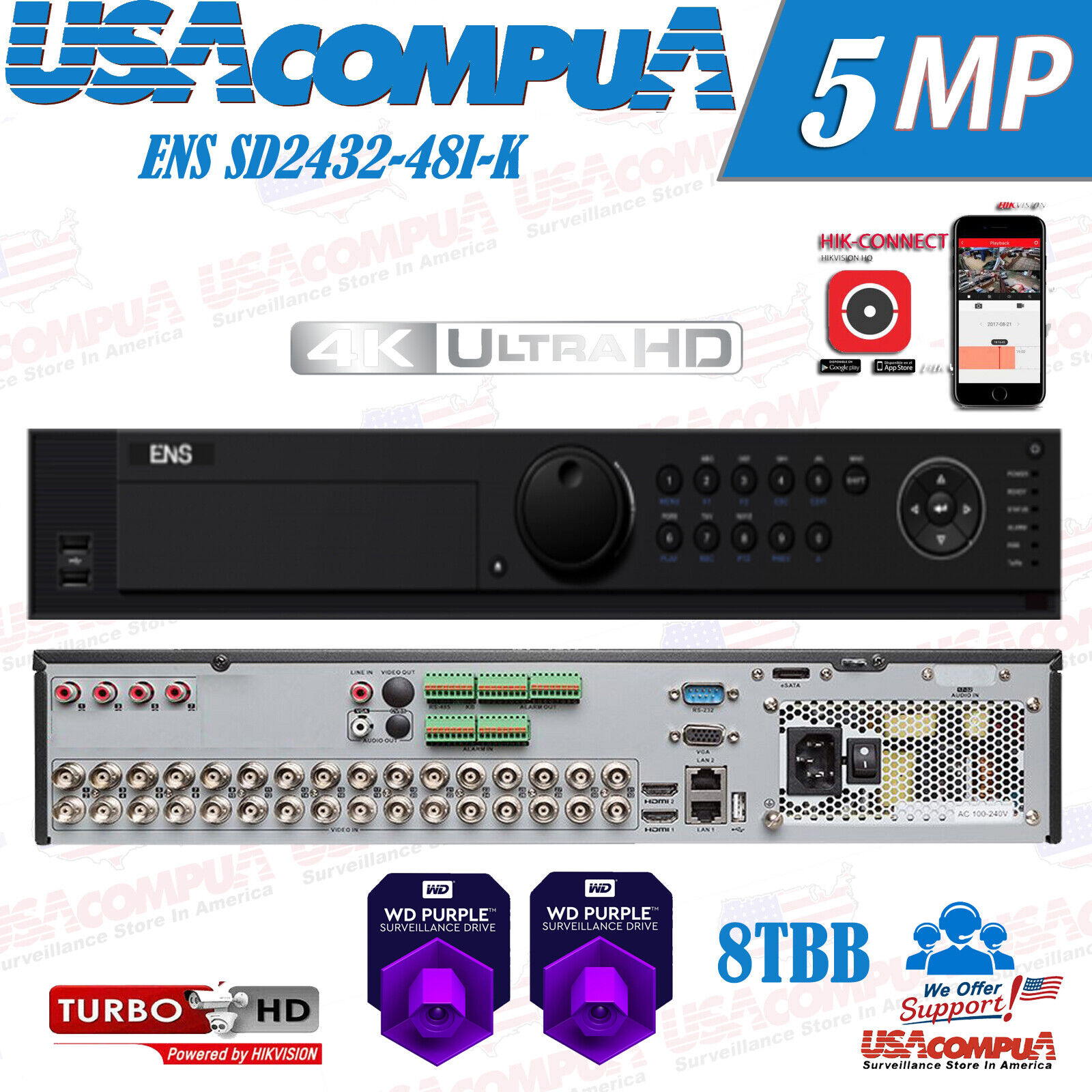 SD2432-48I-K 32CH All-in-One Turbo High Definition DVR/ H.265pro+/ 4KOutput