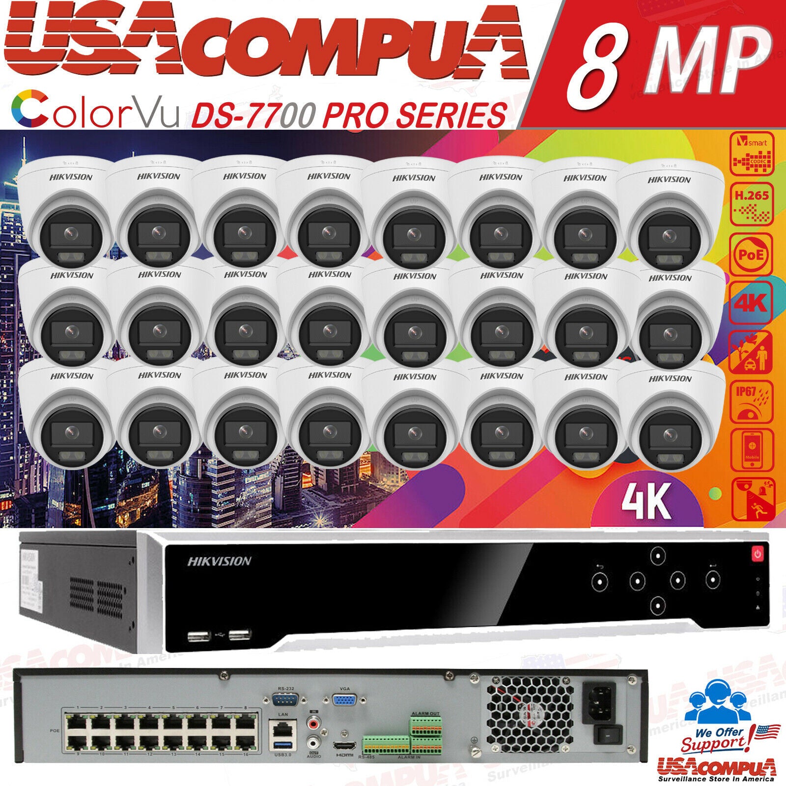 Hikvision 2MP 32CH 4K NVR System DS-2CD1327G0-L & DS-7732NI-K4/16P KIT/LOT