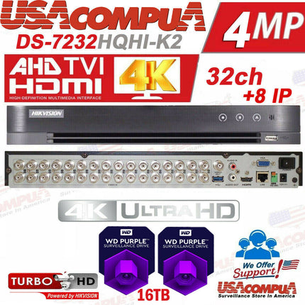Hikvision 32 CH DVR DS-7232HQHI-K2 4MP Series TurboHD Tribrid (OPTIONAL HDD)