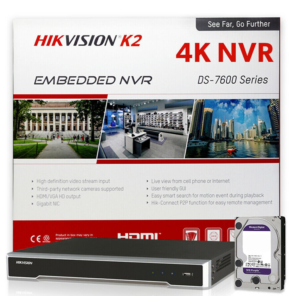 Hikvision NVR 4K 16CH 16POE CCTV System 8MP AcuSense MIC Security IP Camera 4TB