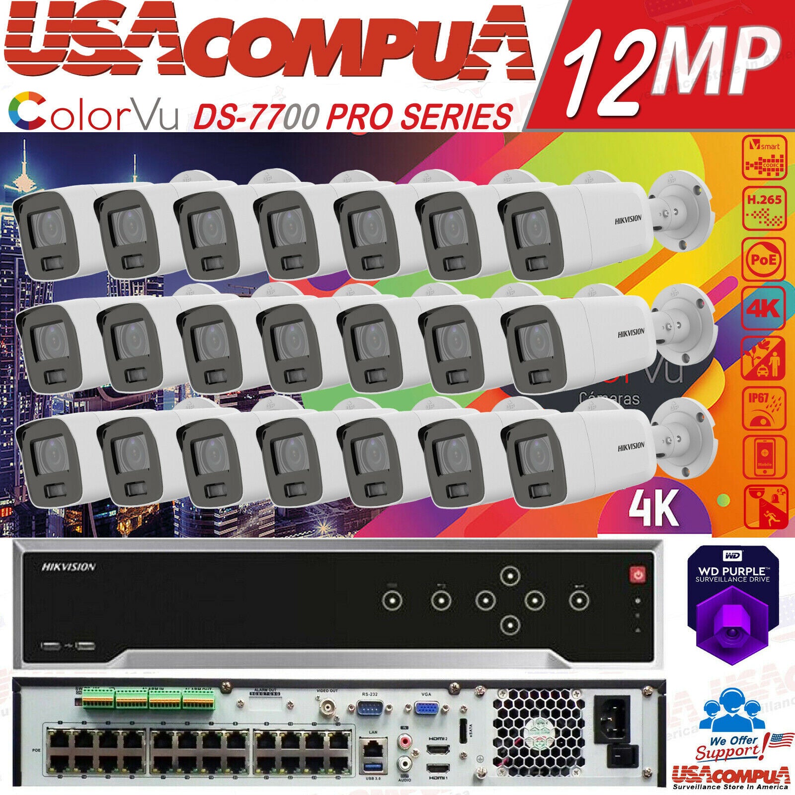 HIKVISION COLORVU 4K 32CH 12MP NVR SYSTEM DS-2CD2087G2-LU & DS-7732NI-I4/24P KIT