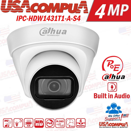 Dahua Original 4MP IP Camera IPC-HDW1431T1-A-S4 Security PoE IR 30m W/AUDIO