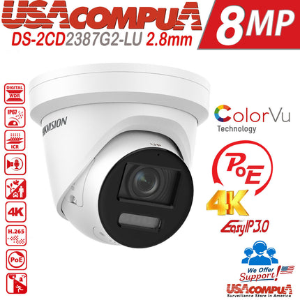 Hikvision 4K 8CH Security Camera System POE CCTV 8 MEGAPIXEL ColorVu W/Audio G2